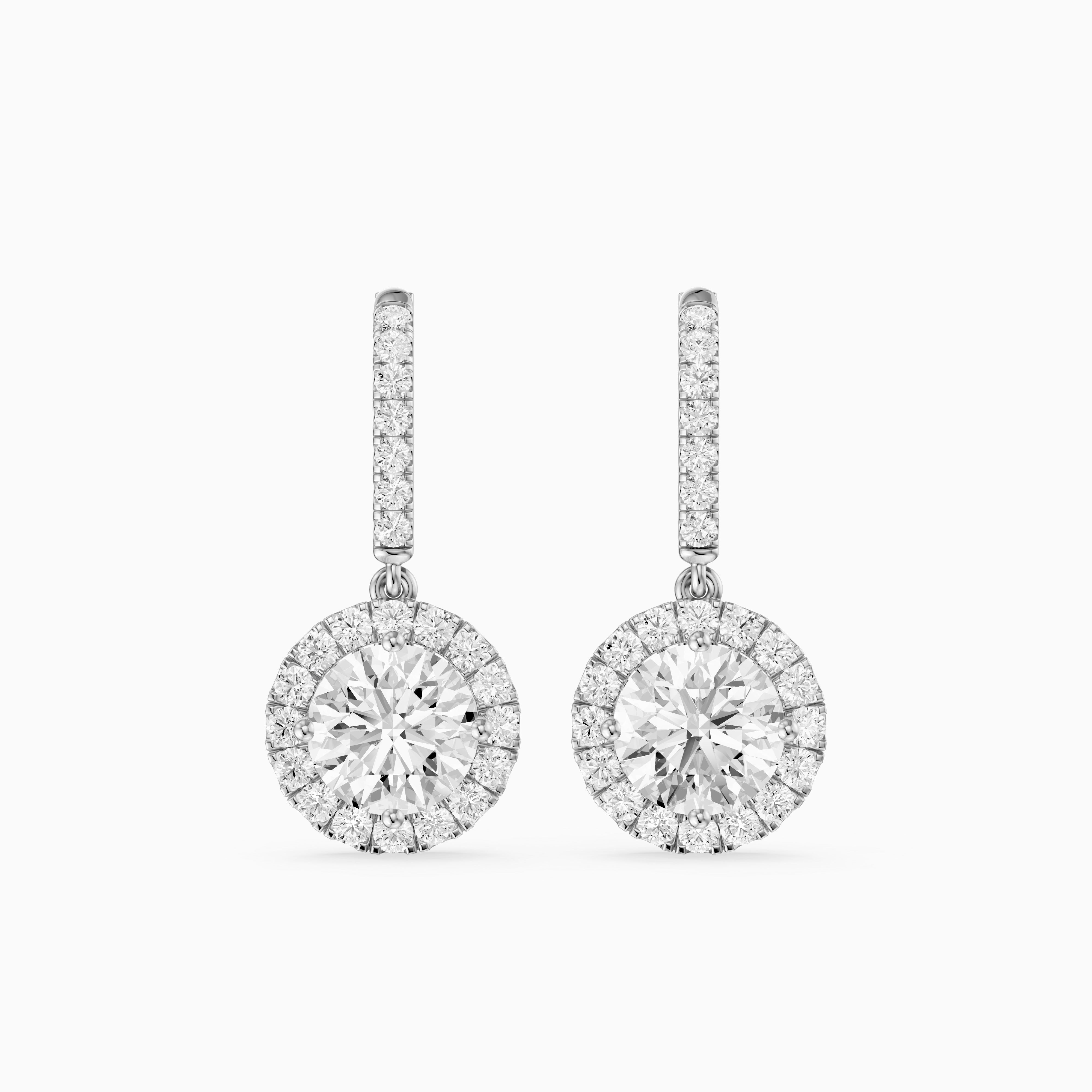 Poppy Round Lab Grown Diamond Halo Drop Earrings with Pave Bar