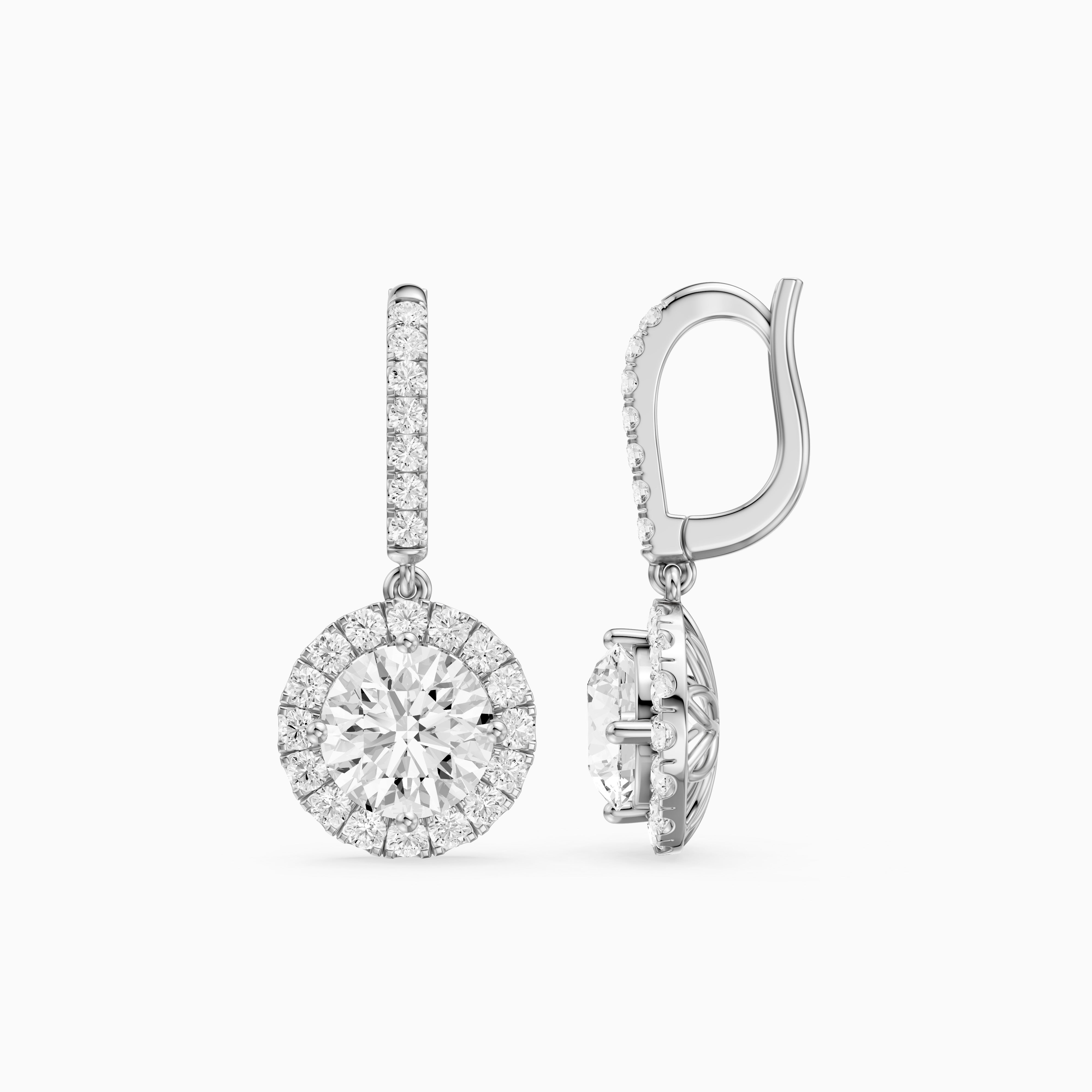 Poppy Round Lab Grown Diamond Halo Drop Earrings with Pave Bar