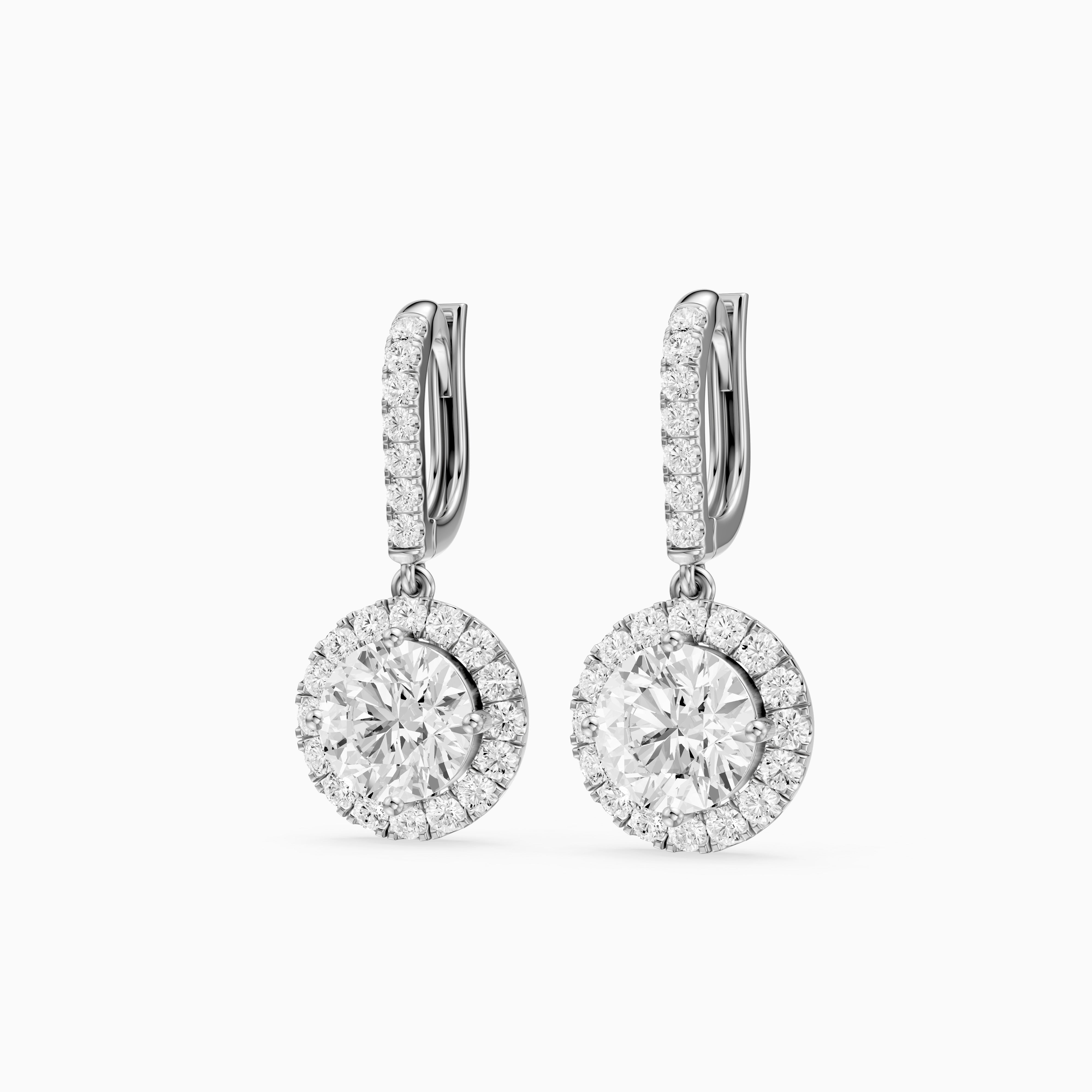 Poppy Round Lab Grown Diamond Halo Drop Earrings with Pave Bar