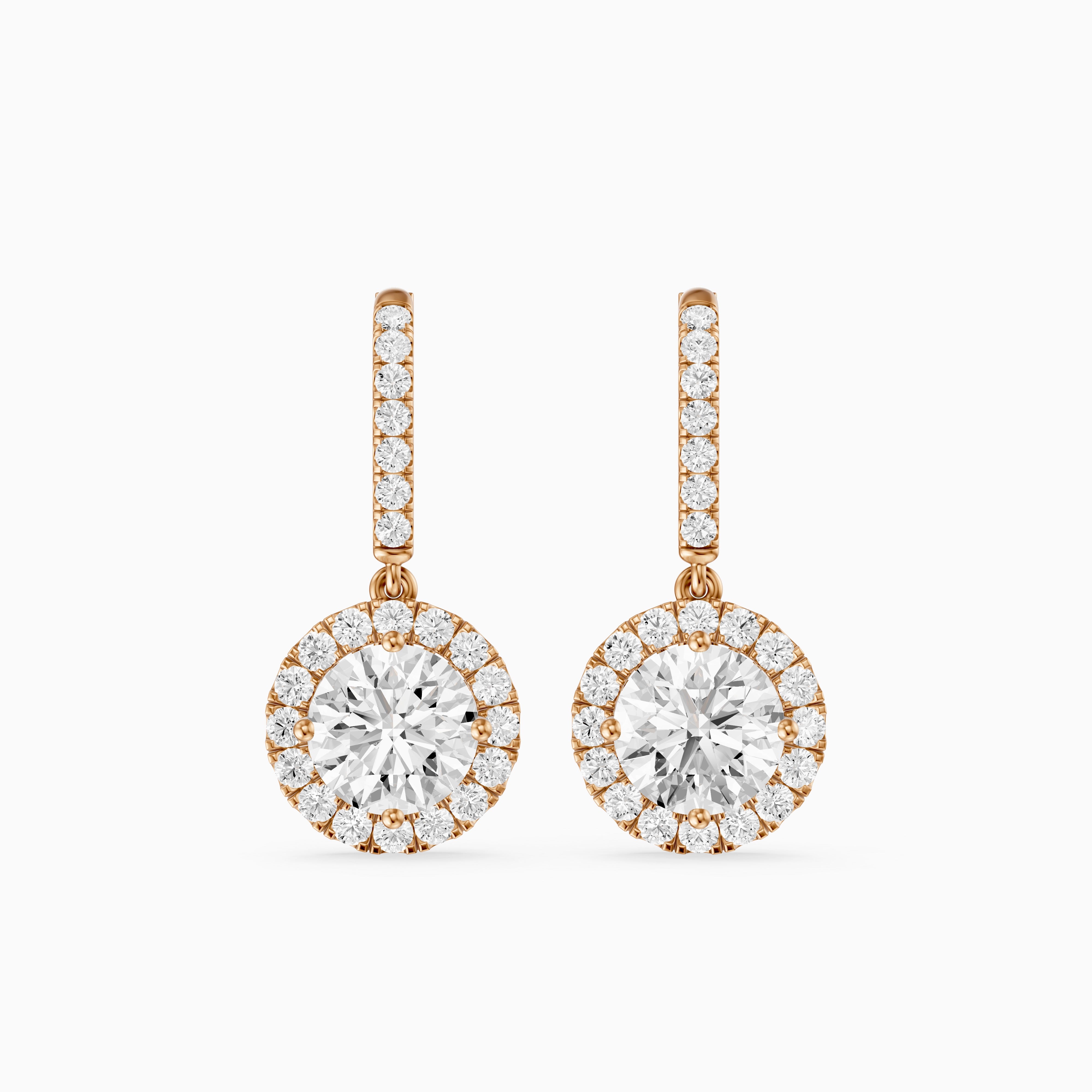 Poppy Round Lab Grown Diamond Halo Drop Earrings with Pave Bar