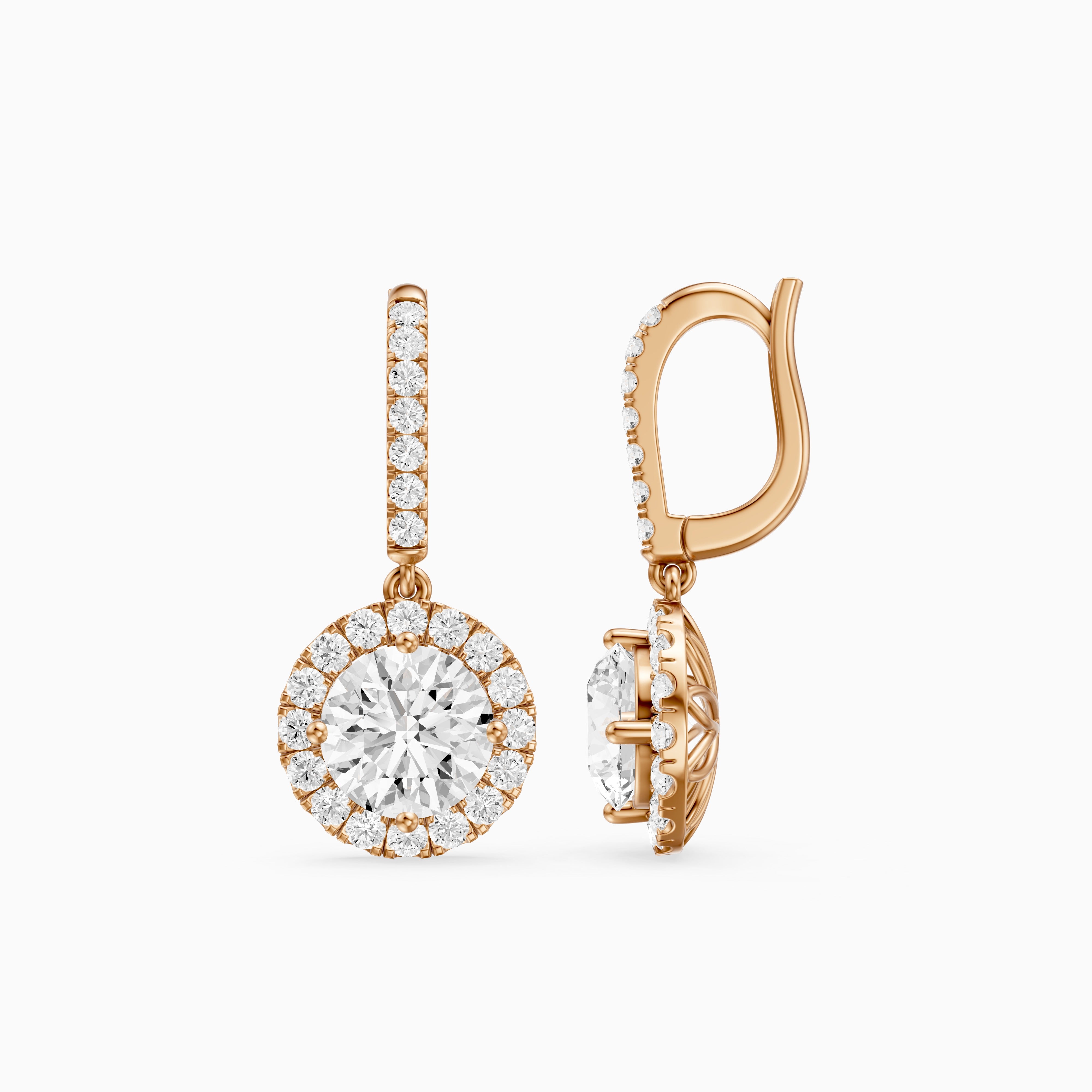 Poppy Round Lab Grown Diamond Halo Drop Earrings with Pave Bar