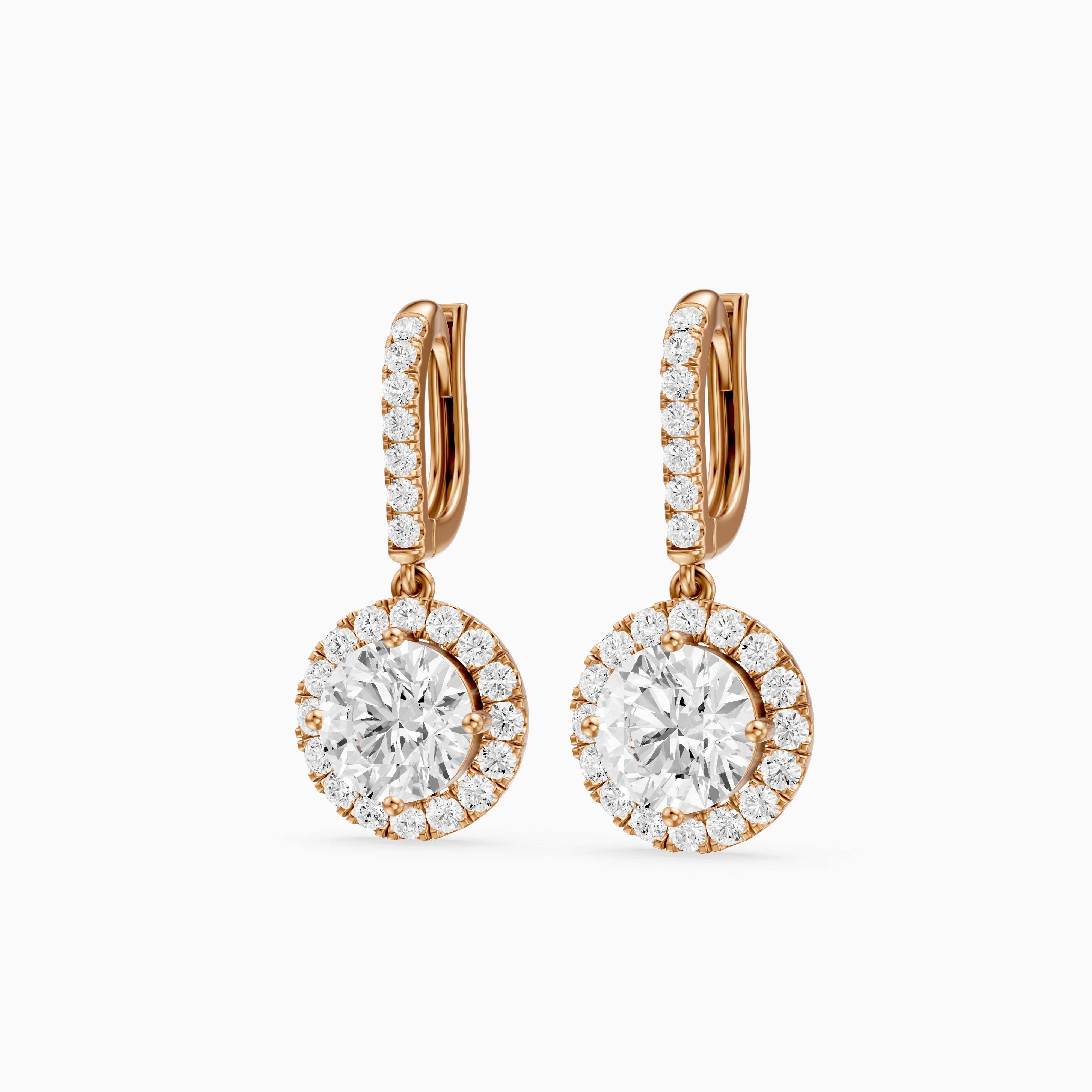 Poppy Round Lab Grown Diamond Halo Drop Earrings with Pave Bar