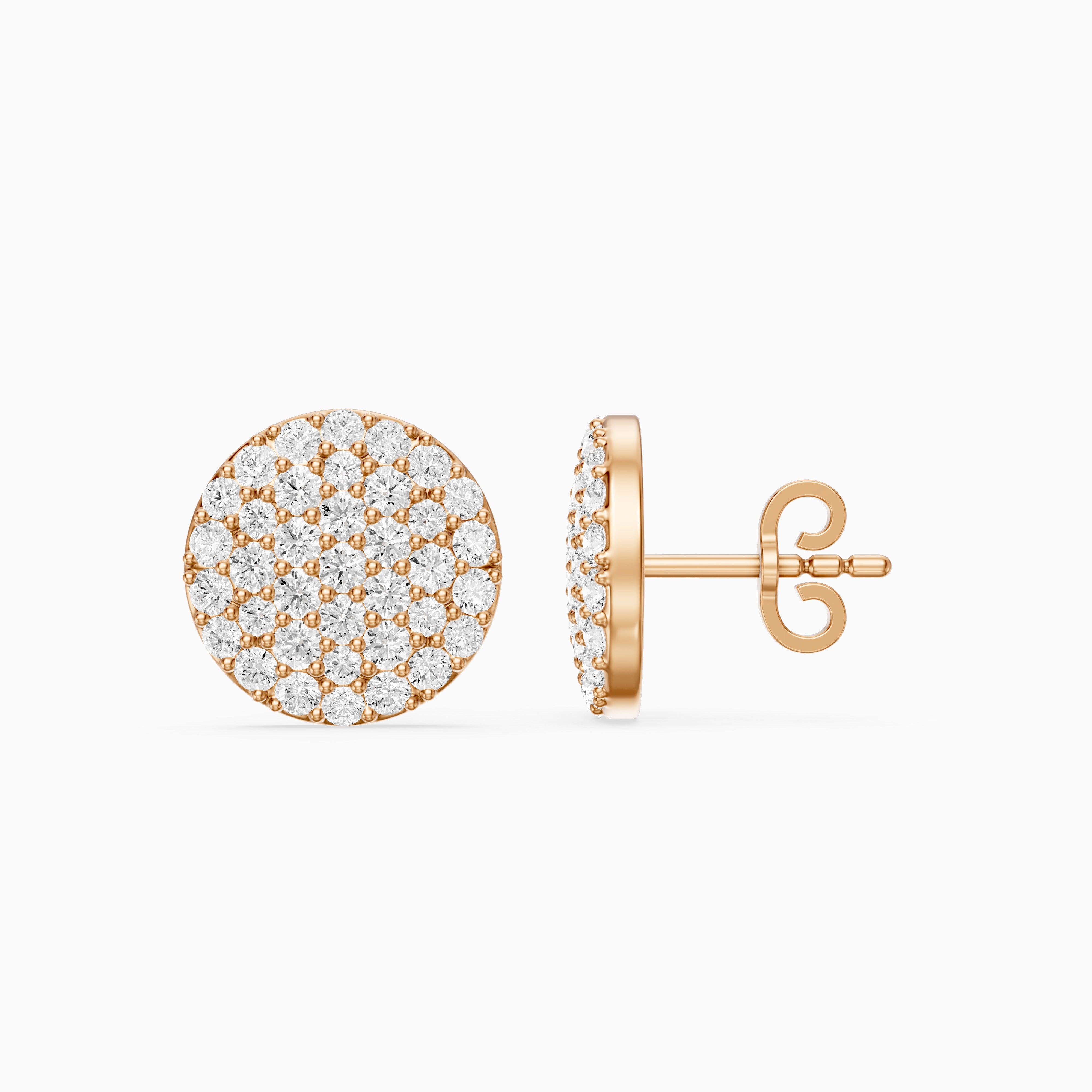 Rosa Round Cut Lab Grown Diamond Pave Cluster Stud Earrings