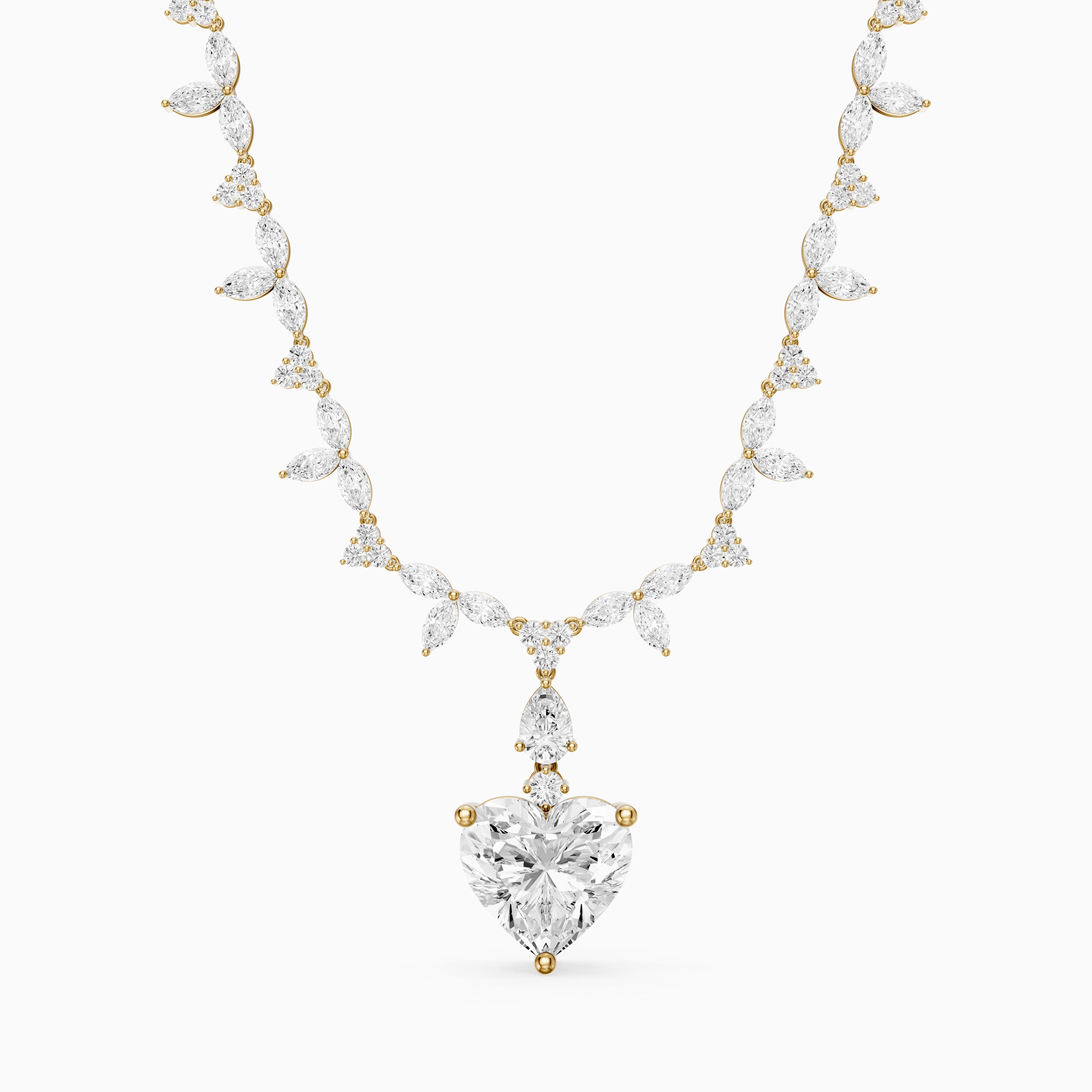 Alice Heart Cut Lab Grown Diamond Leaf Motif Tennis Necklace