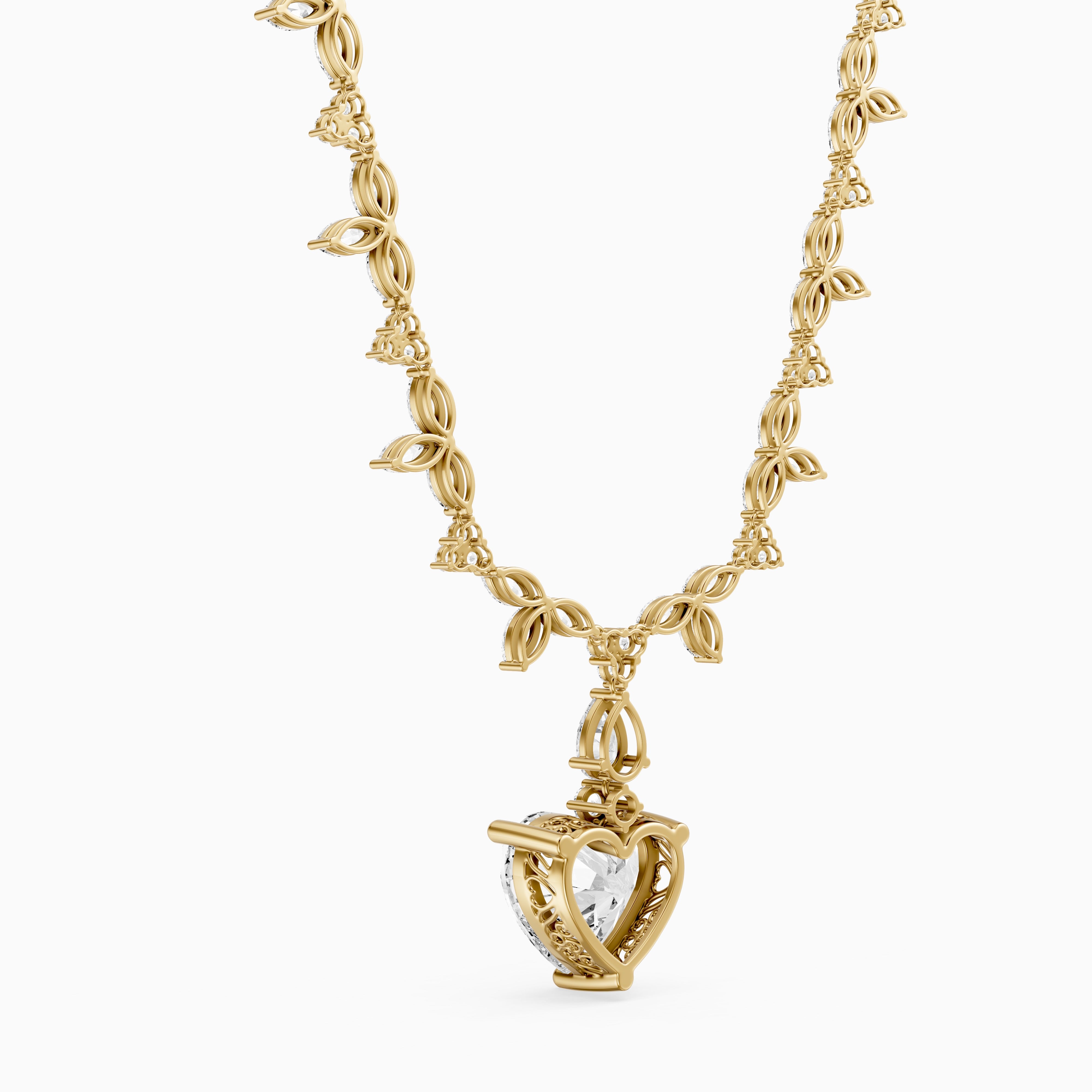 Alice Heart Cut Lab Grown Diamond Leaf Motif Tennis Necklace