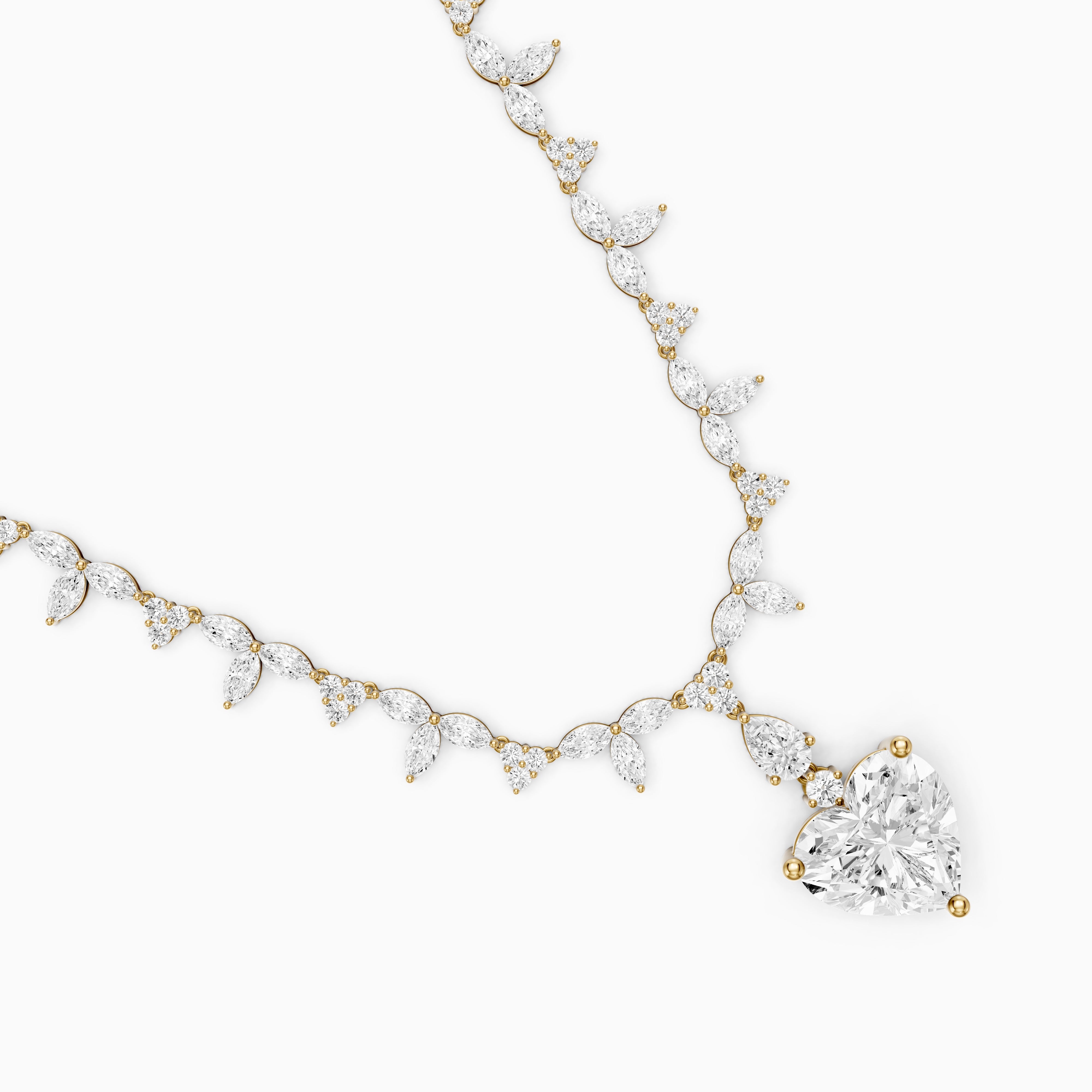 Alice Heart Cut Lab Grown Diamond Leaf Motif Tennis Necklace