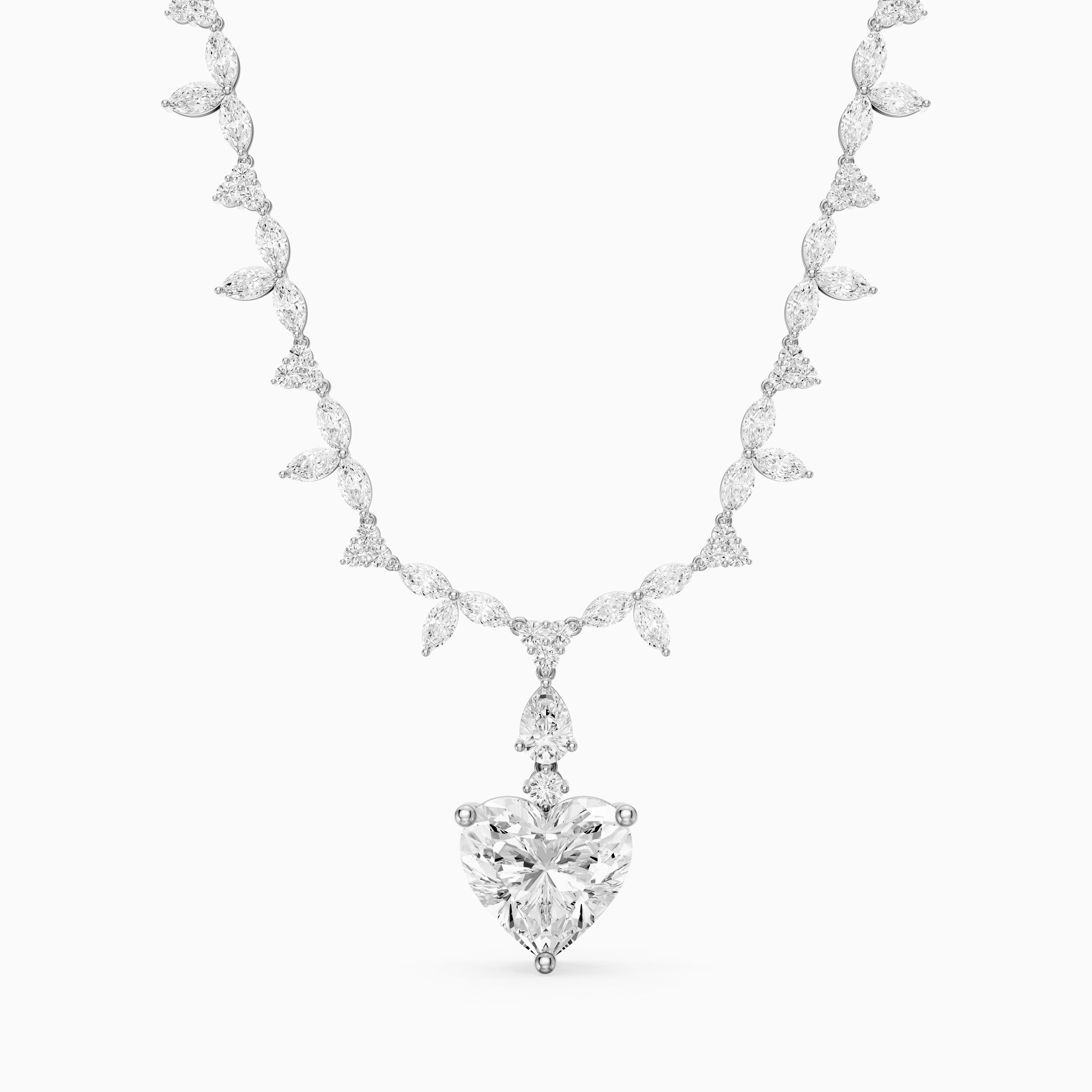 Alice Heart Cut Lab Grown Diamond Leaf Motif Tennis Necklace