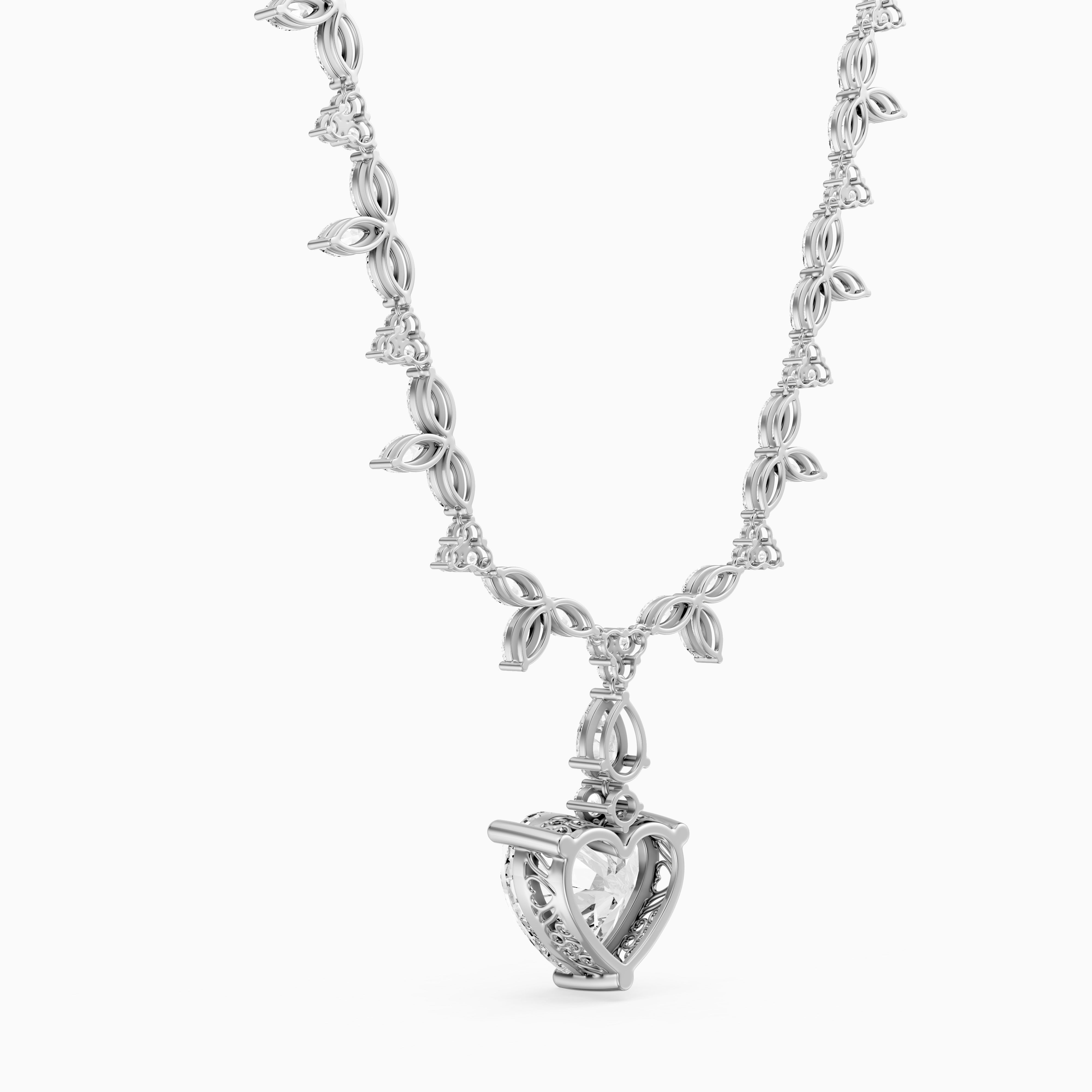 Alice Heart Cut Lab Grown Diamond Leaf Motif Tennis Necklace