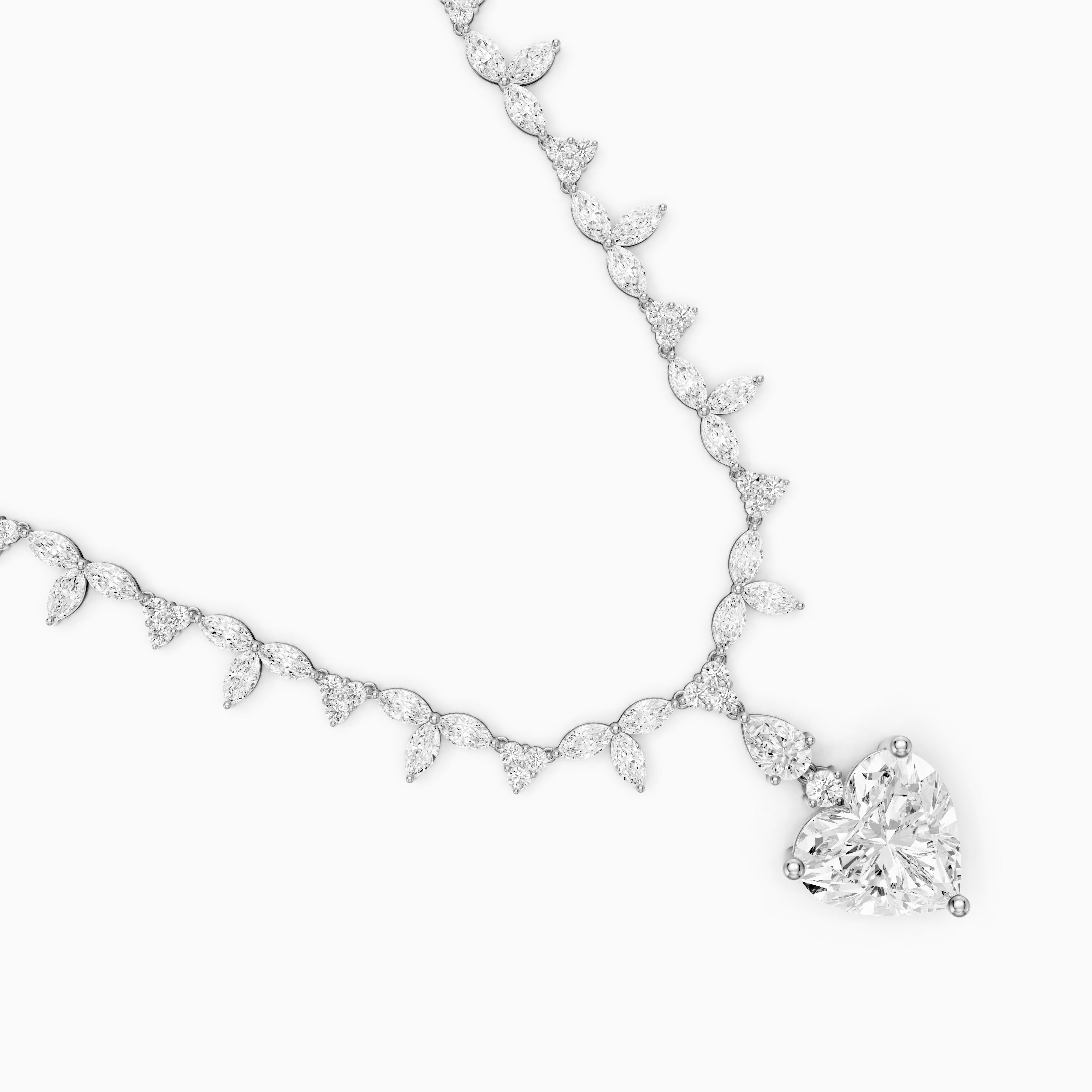 Alice Heart Cut Lab Grown Diamond Leaf Motif Tennis Necklace