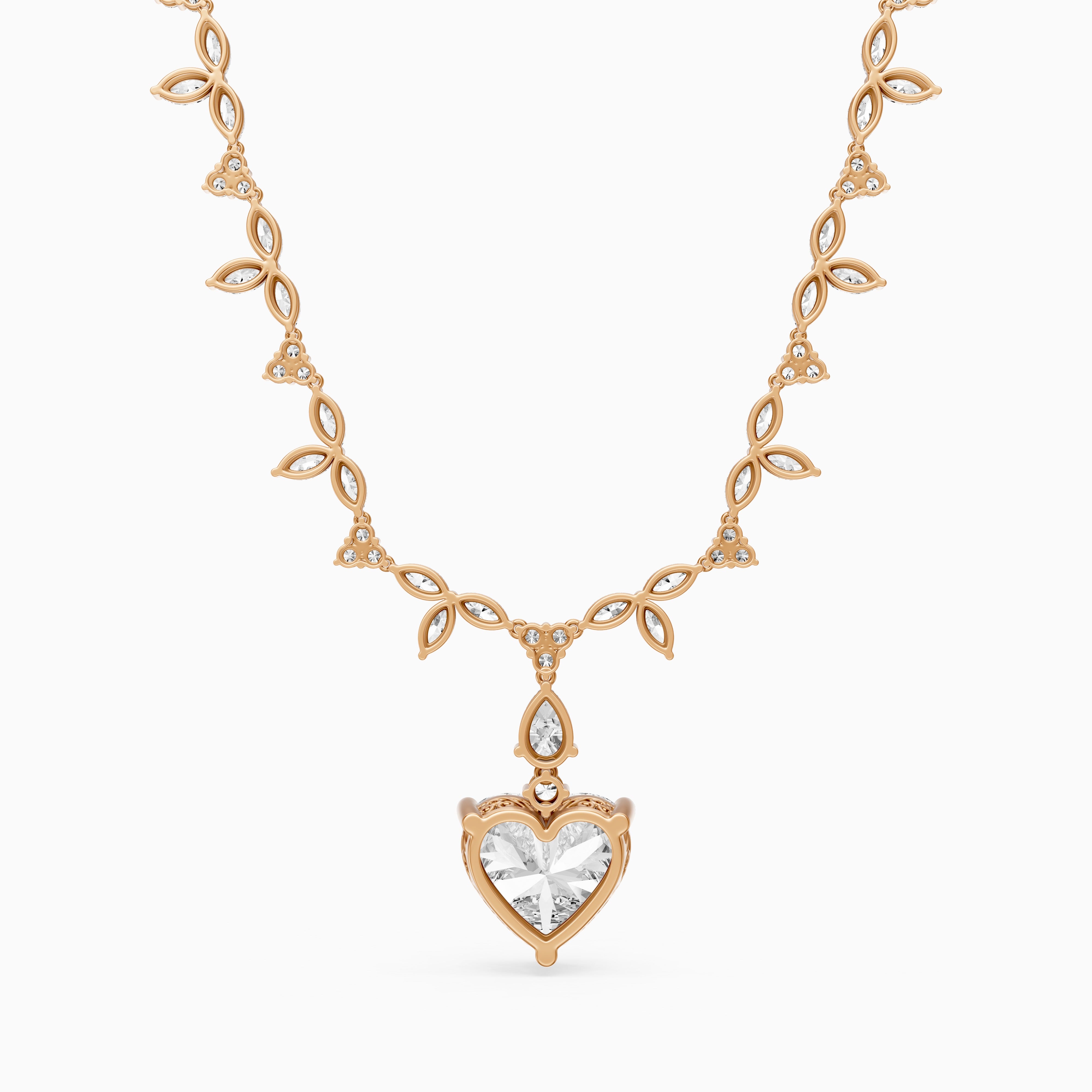 Alice Heart Cut Lab Grown Diamond Leaf Motif Tennis Necklace