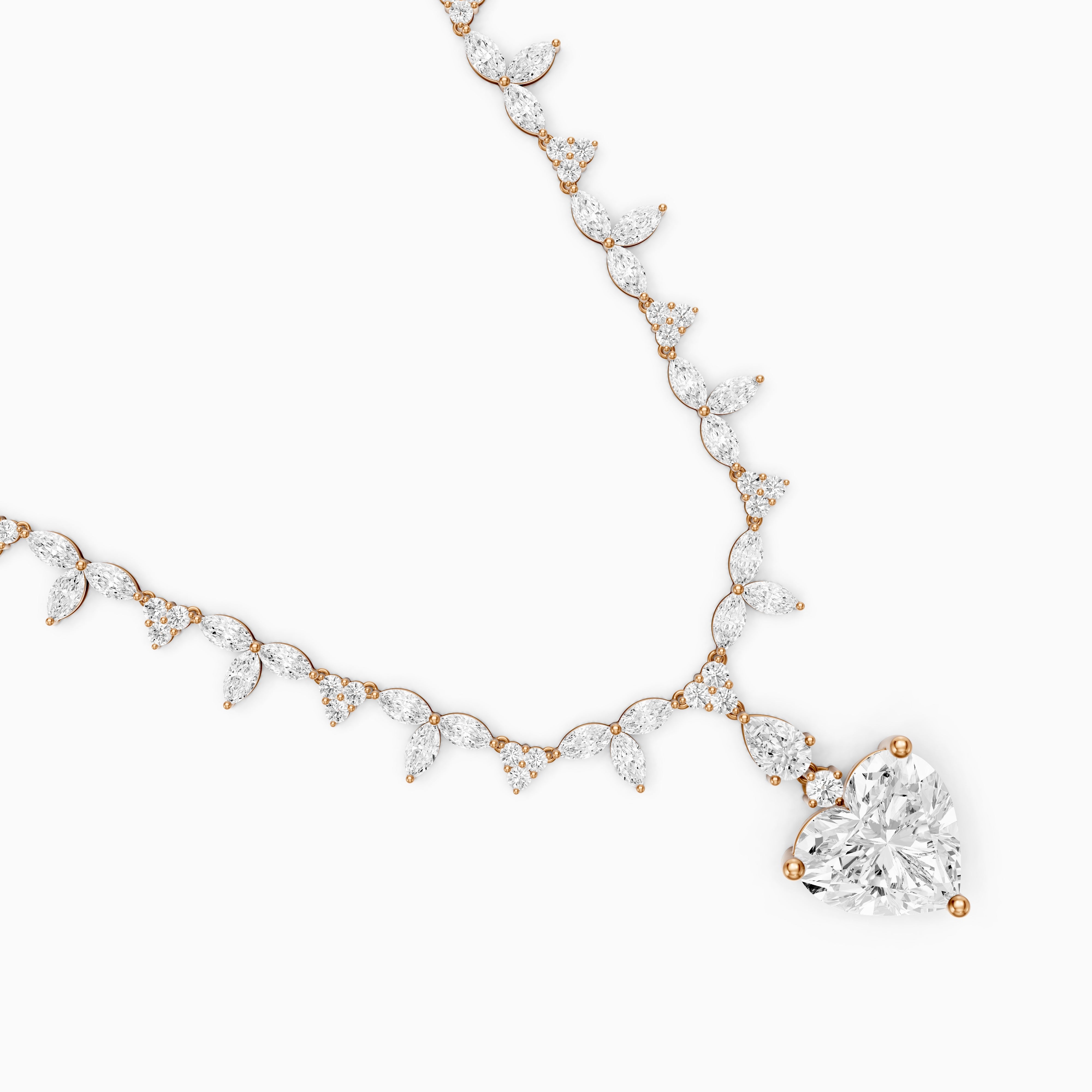 Alice Heart Cut Lab Grown Diamond Leaf Motif Tennis Necklace