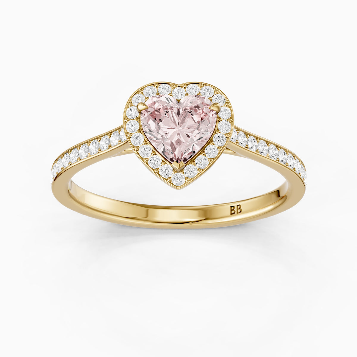 Melisande Heart Shaped Halo Channel Set Pink Lab Grown Diamond Ring