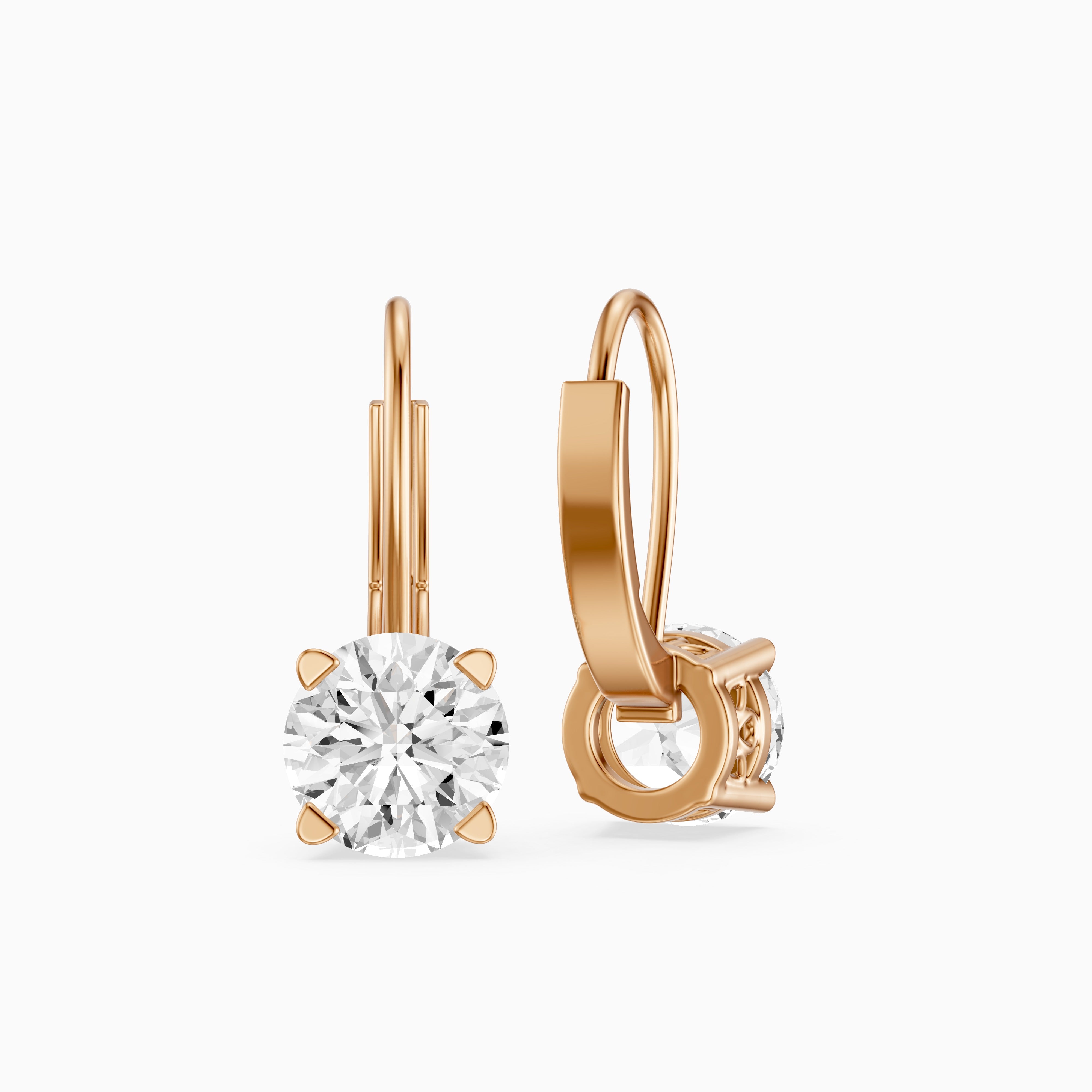 Riley Round Lab Grown Diamond Solitaire Lever Back Earrings