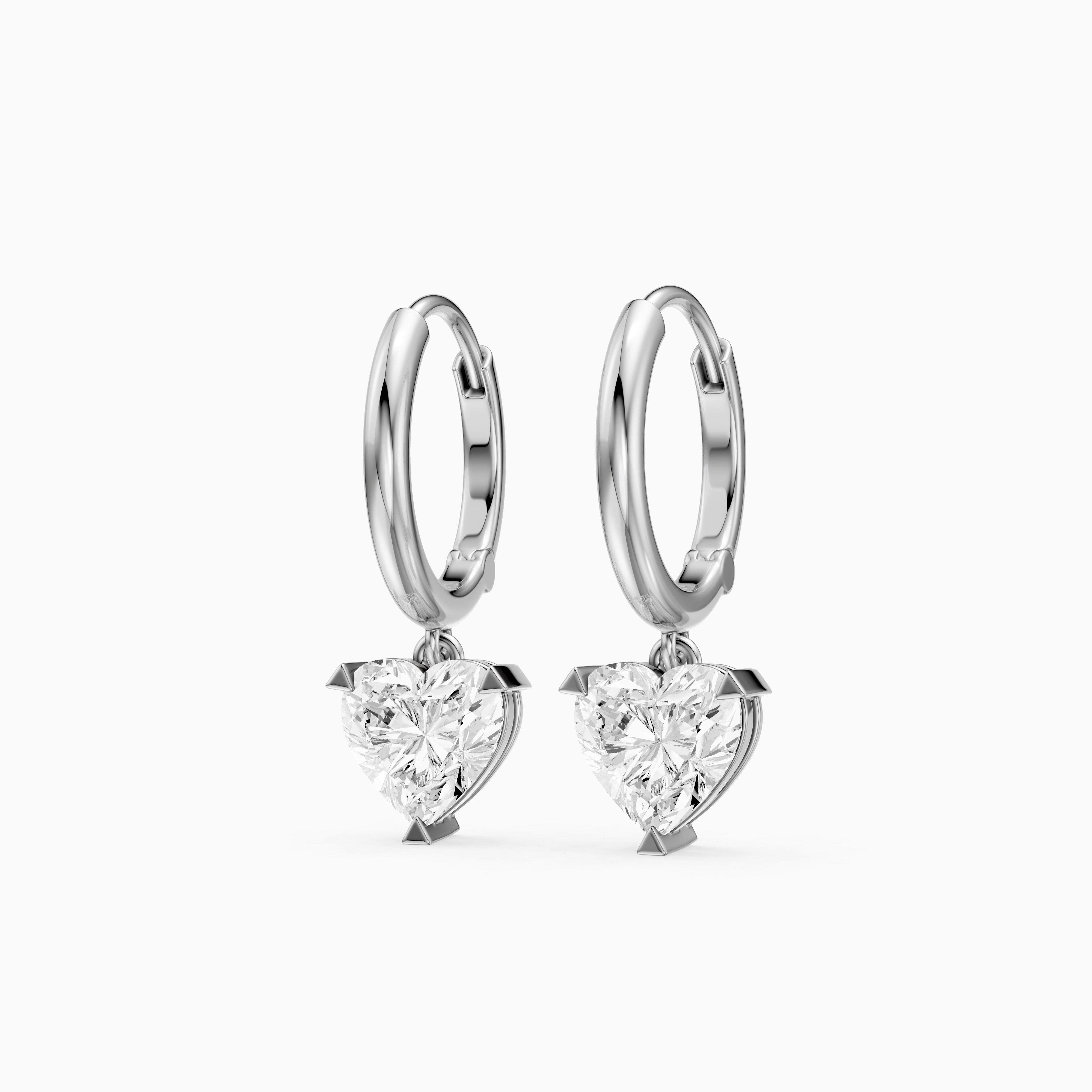 Novella Heart Shaped Lab Grown Diamond Solitaire Drop Hoop Earrings