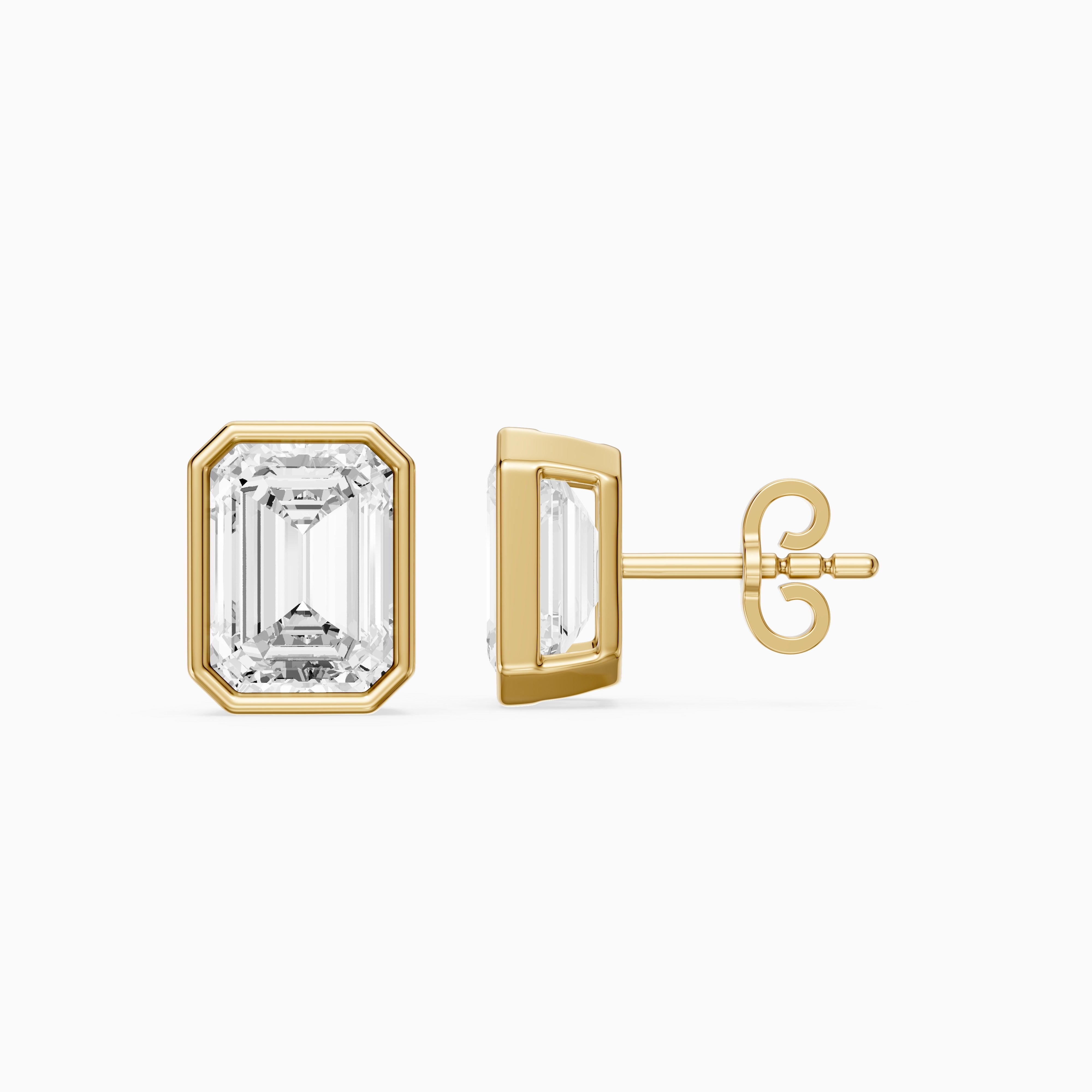 Miriam Emerald Cut Lab Grown Diamond Bezel Set Stud Earrings