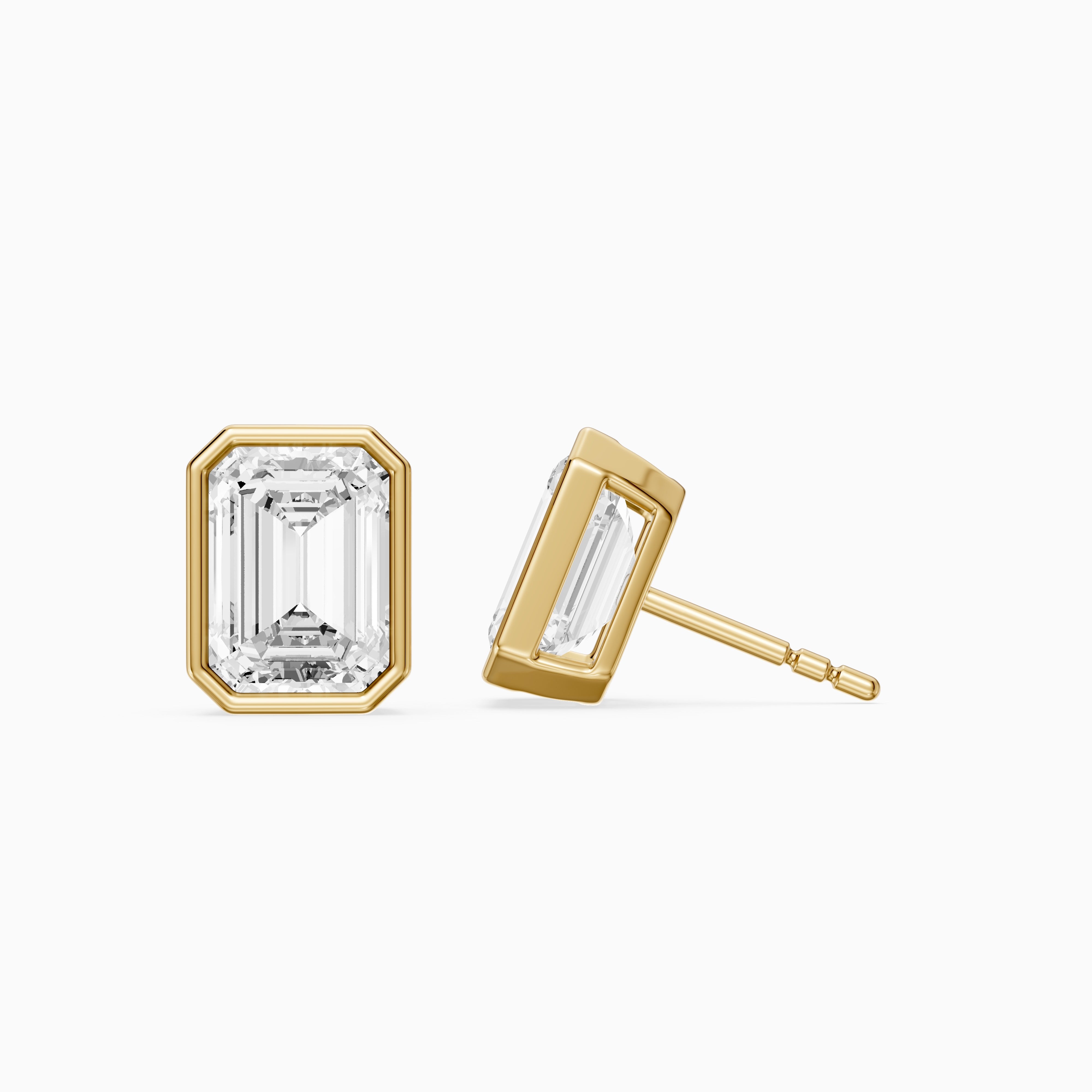 Miriam Emerald Cut Lab Grown Diamond Bezel Set Stud Earrings