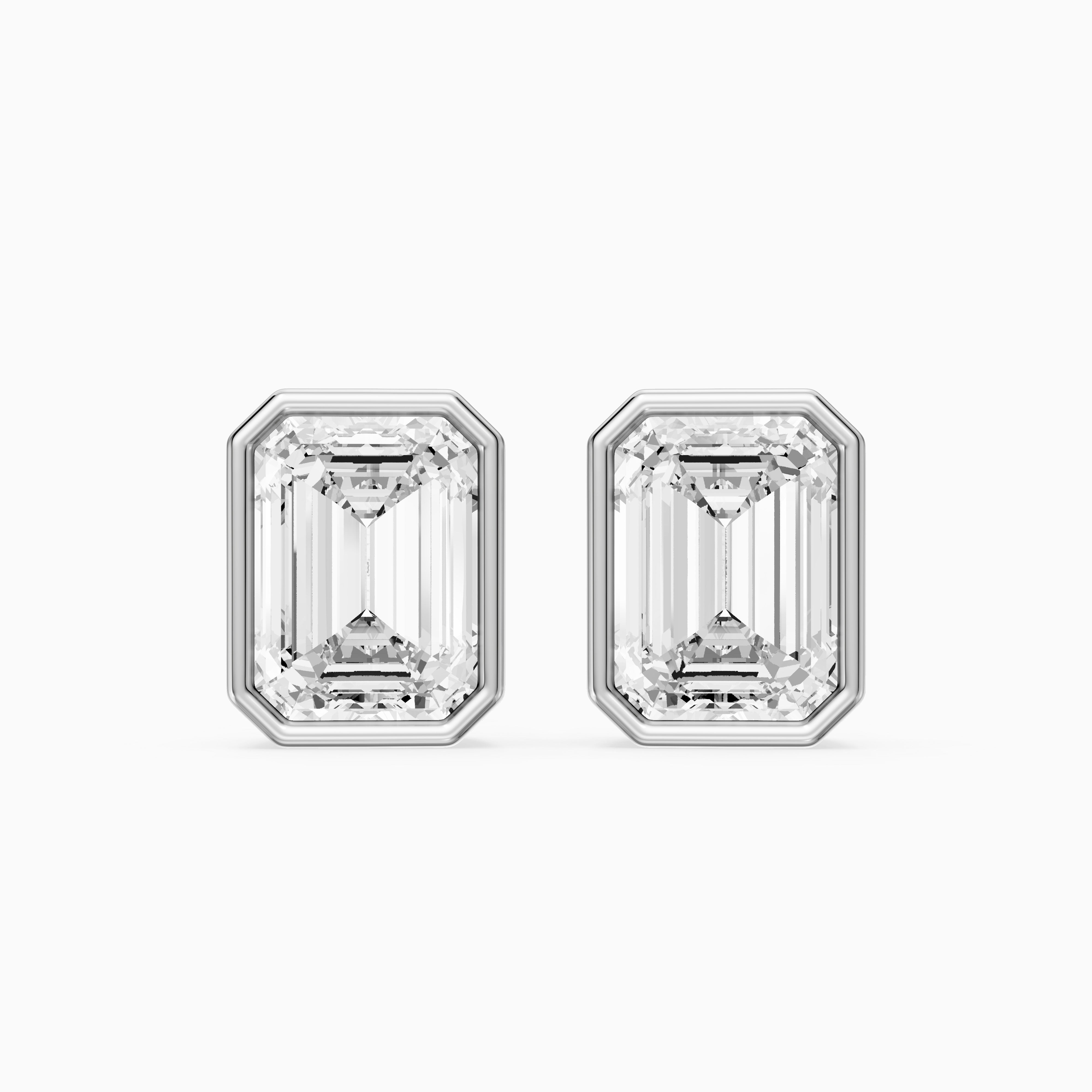 Miriam Emerald Cut Lab Grown Diamond Bezel Set Stud Earrings