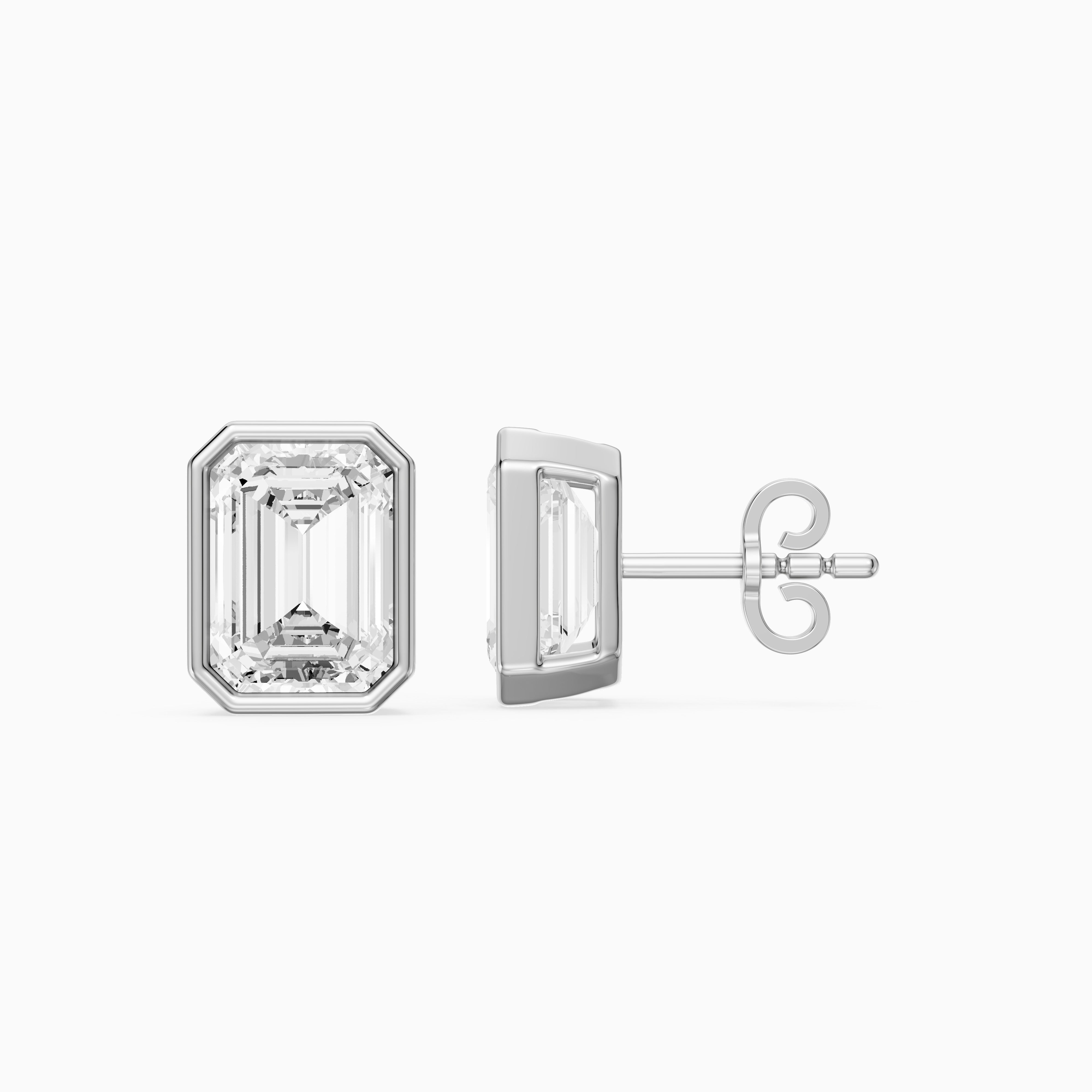 Miriam Emerald Cut Lab Grown Diamond Bezel Set Stud Earrings