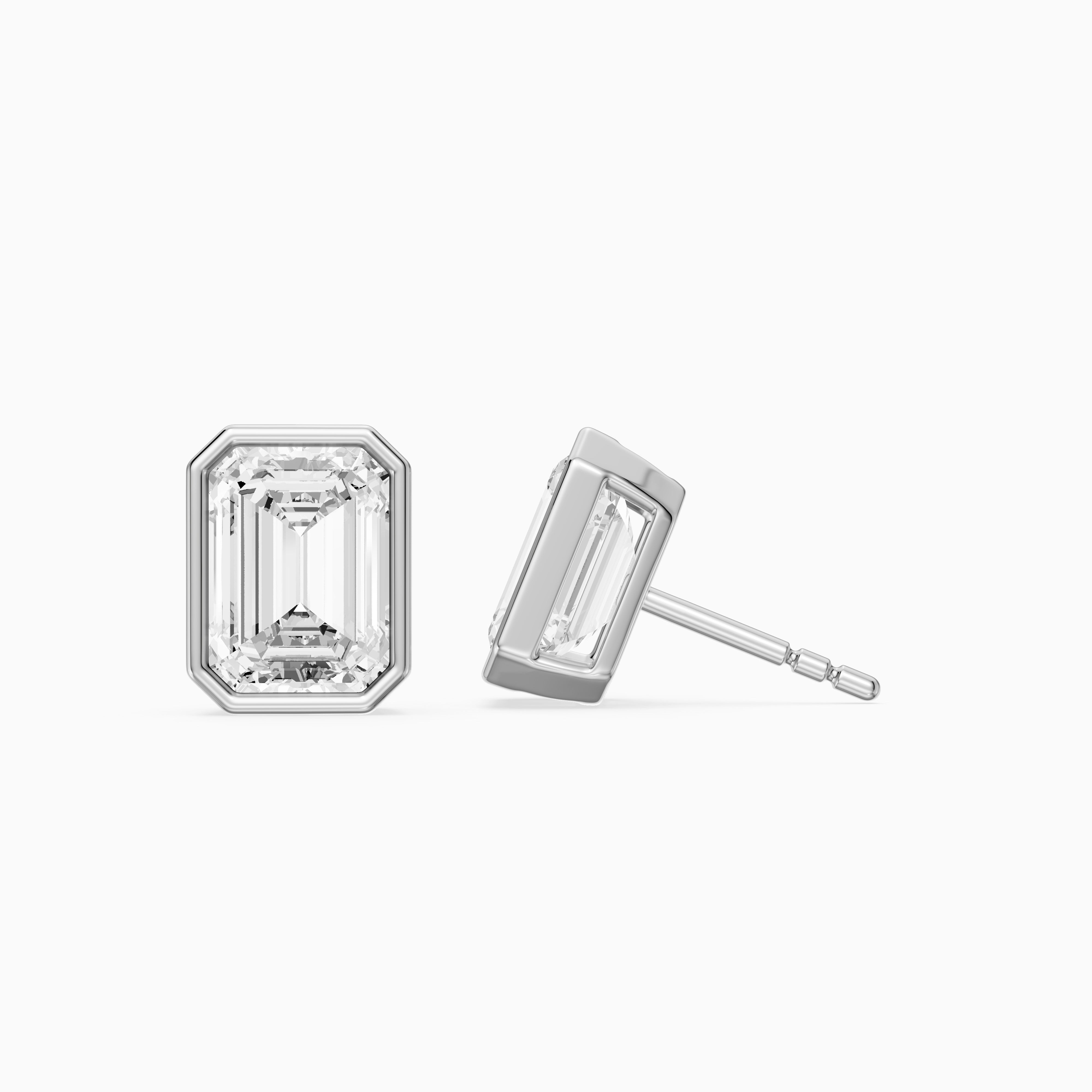 Miriam Emerald Cut Lab Grown Diamond Bezel Set Stud Earrings