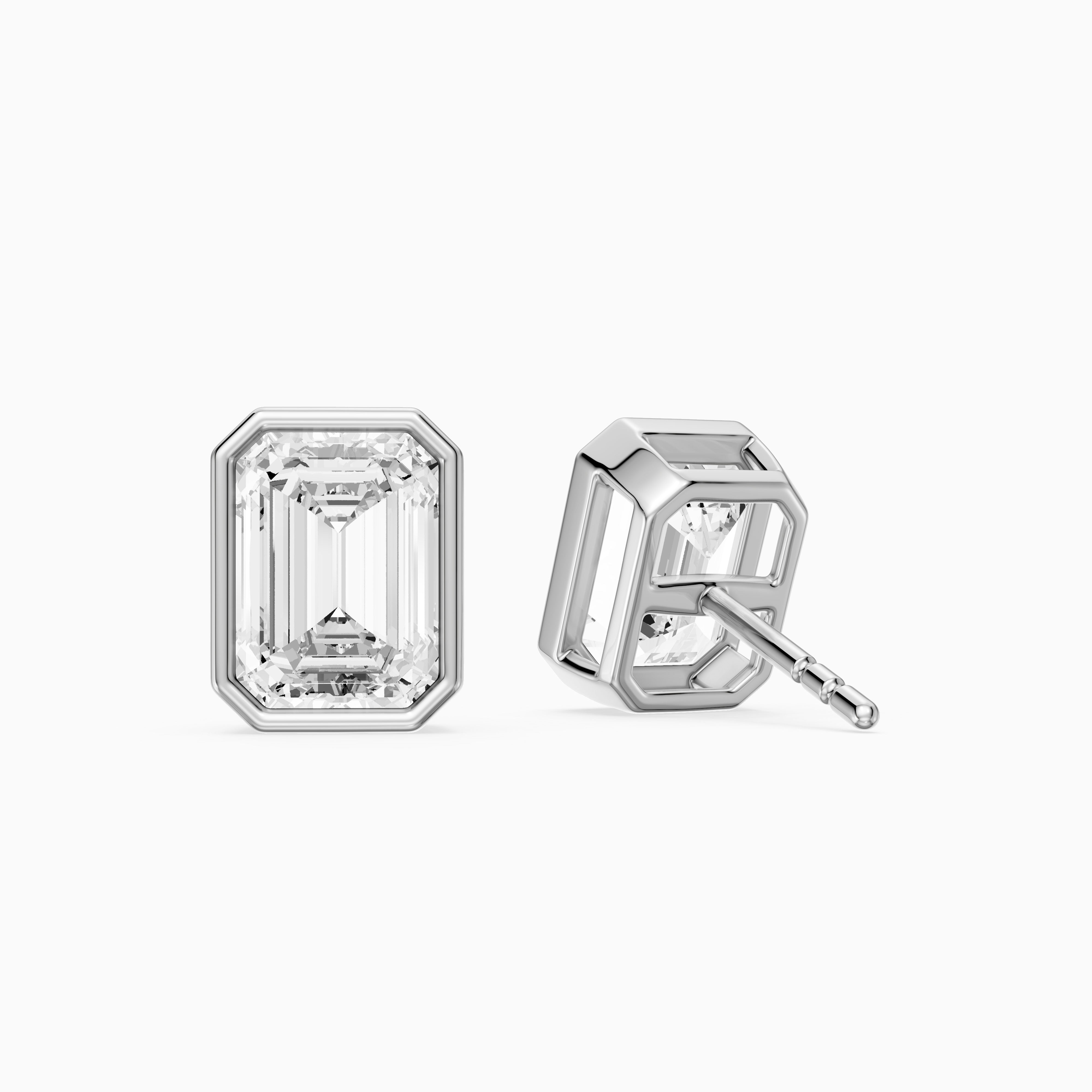 Miriam Emerald Cut Lab Grown Diamond Bezel Set Stud Earrings