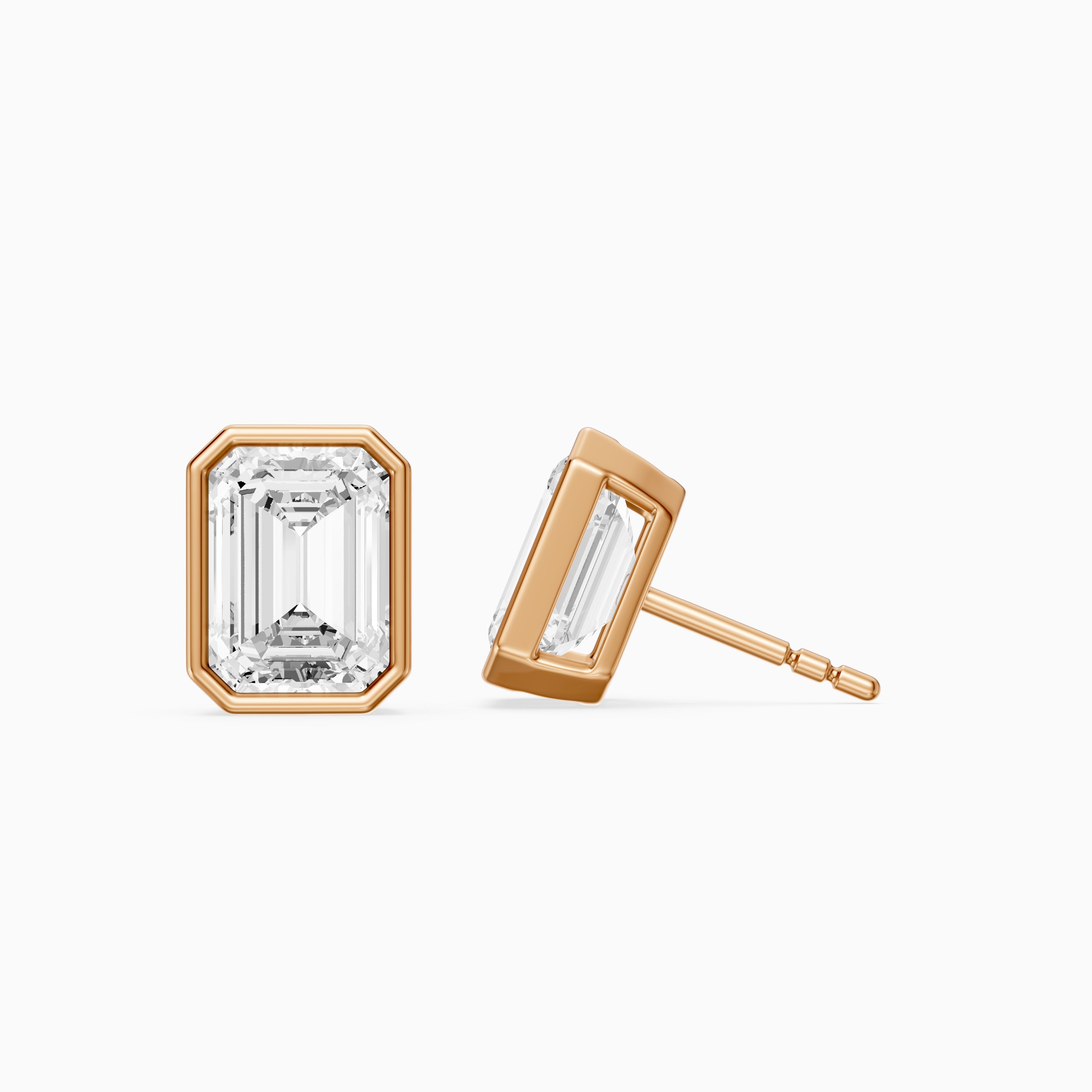 Miriam Emerald Cut Lab Grown Diamond Bezel Set Stud Earrings