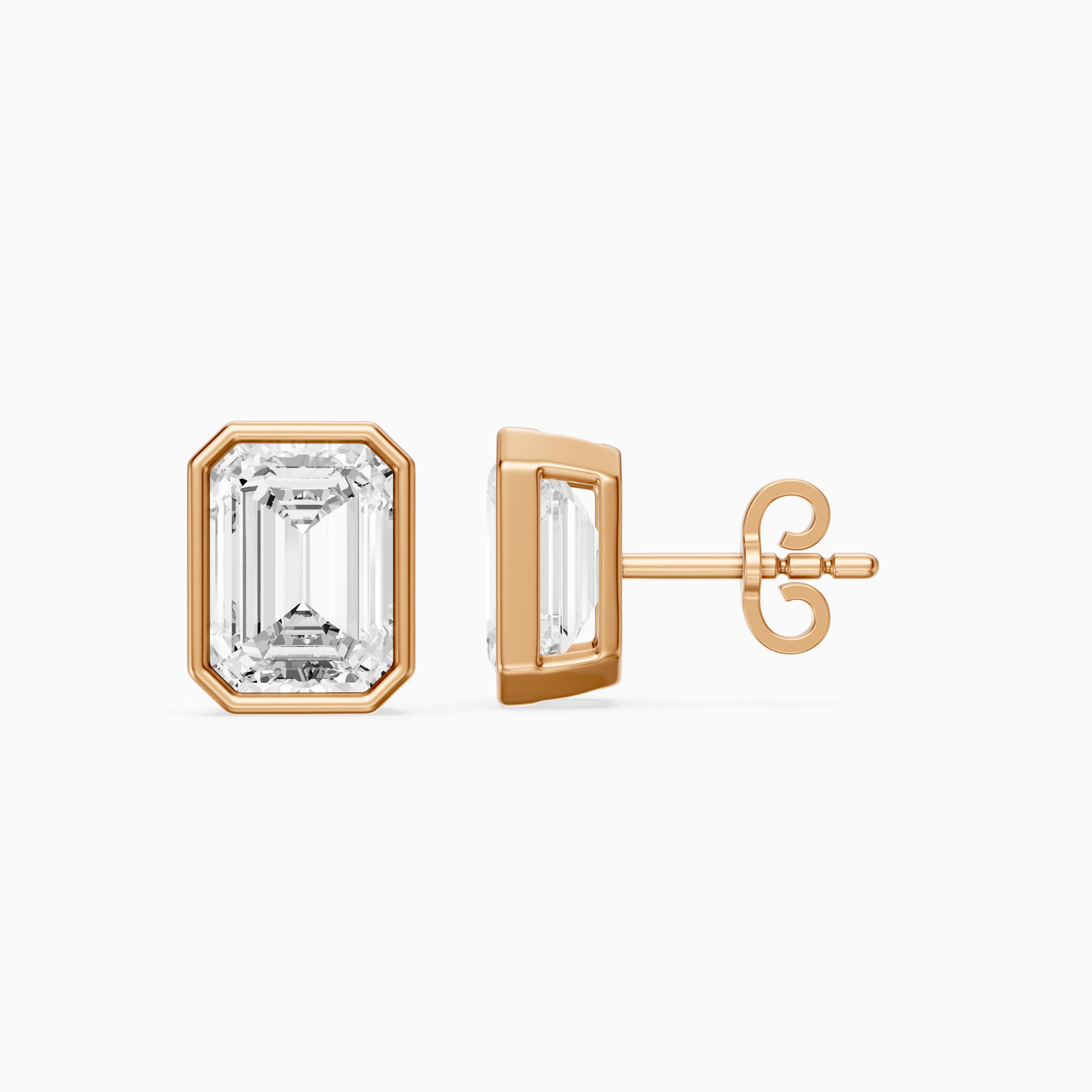 Miriam Emerald Cut Lab Grown Diamond Bezel Set Stud Earrings