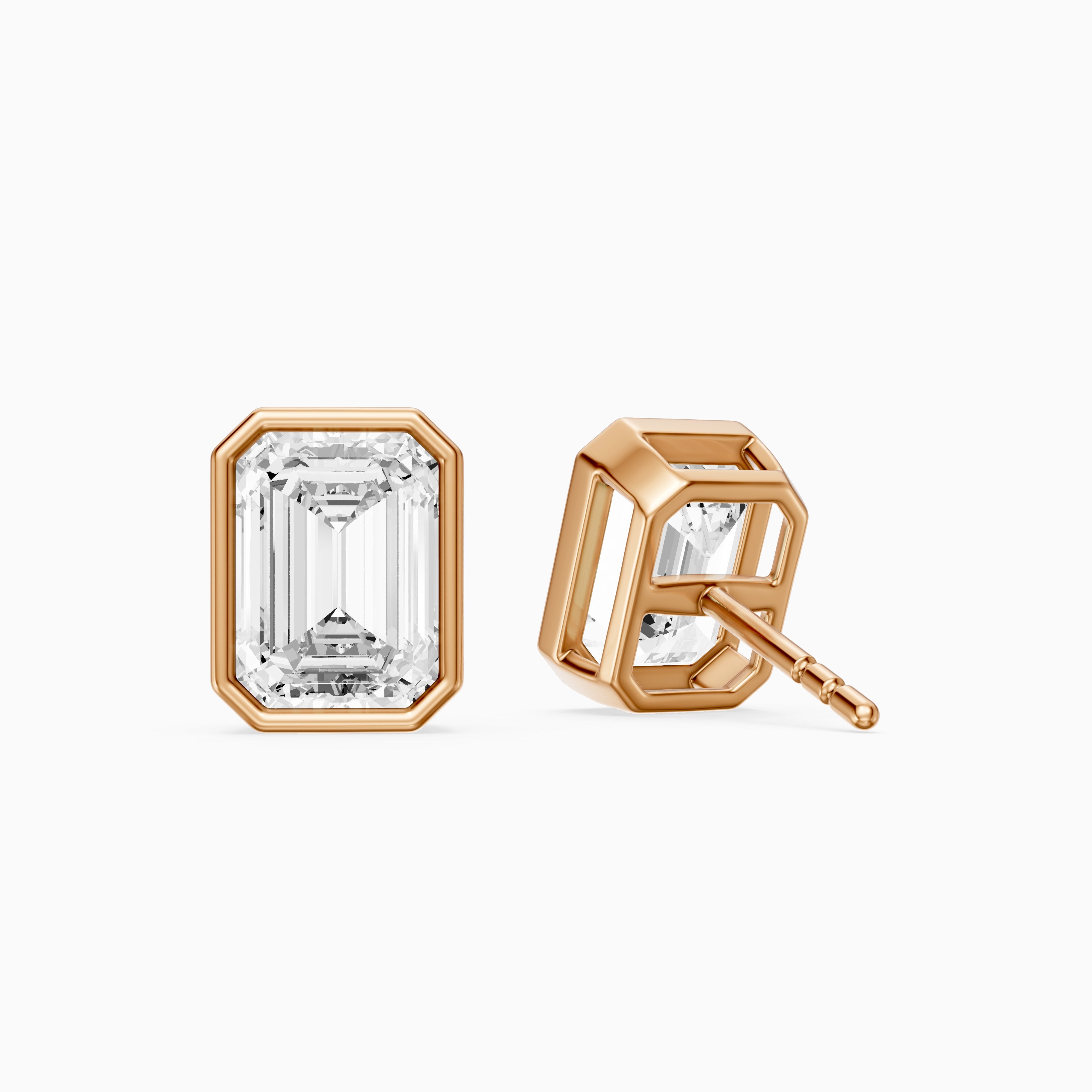 Miriam Emerald Cut Lab Grown Diamond Bezel Set Stud Earrings