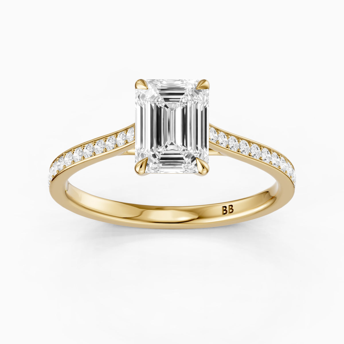 Sierrah Emerald Cut Side Stone Pave Moissanite Engagement Ring