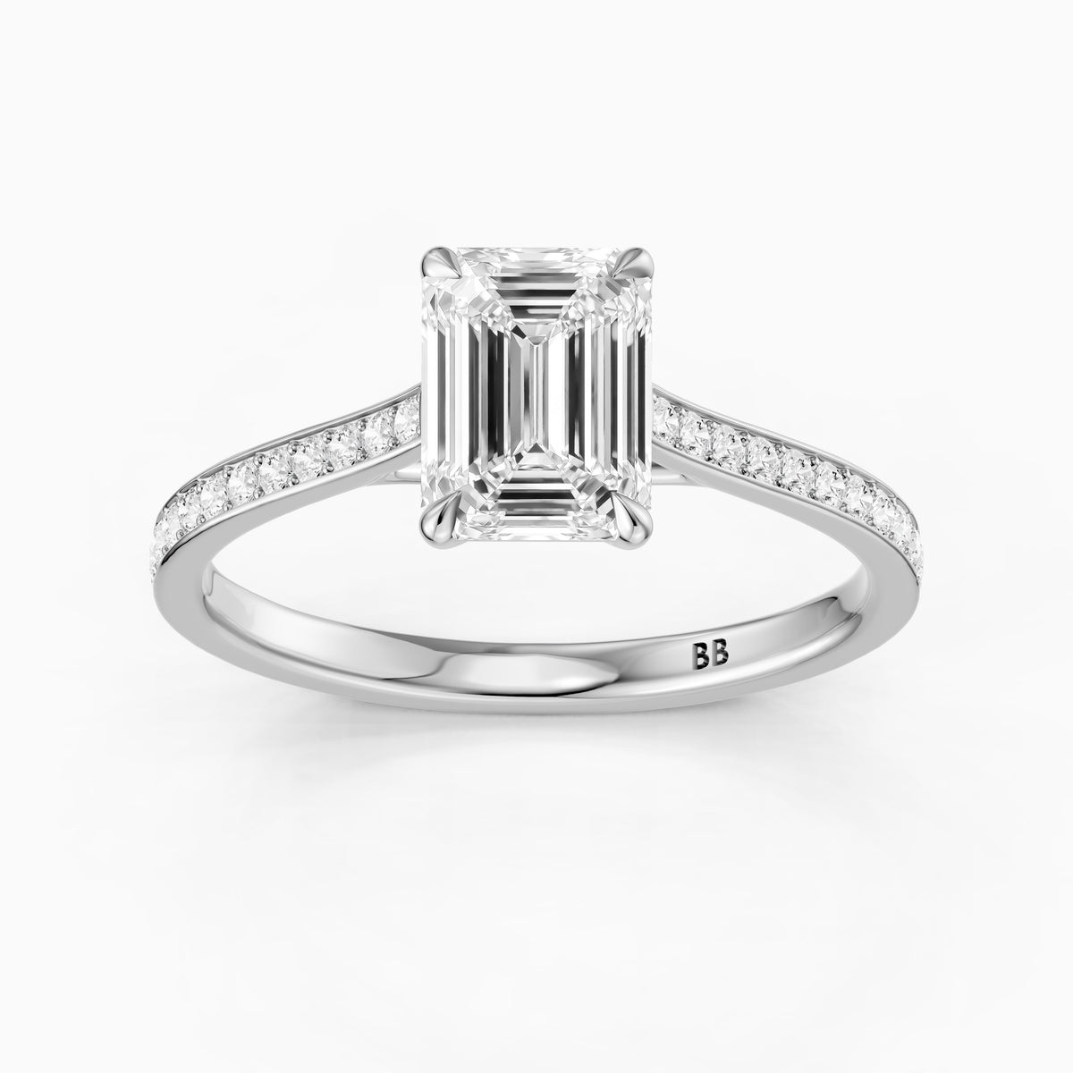 Sierrah Emerald Cut Side Stone Pave Moissanite Engagement Ring