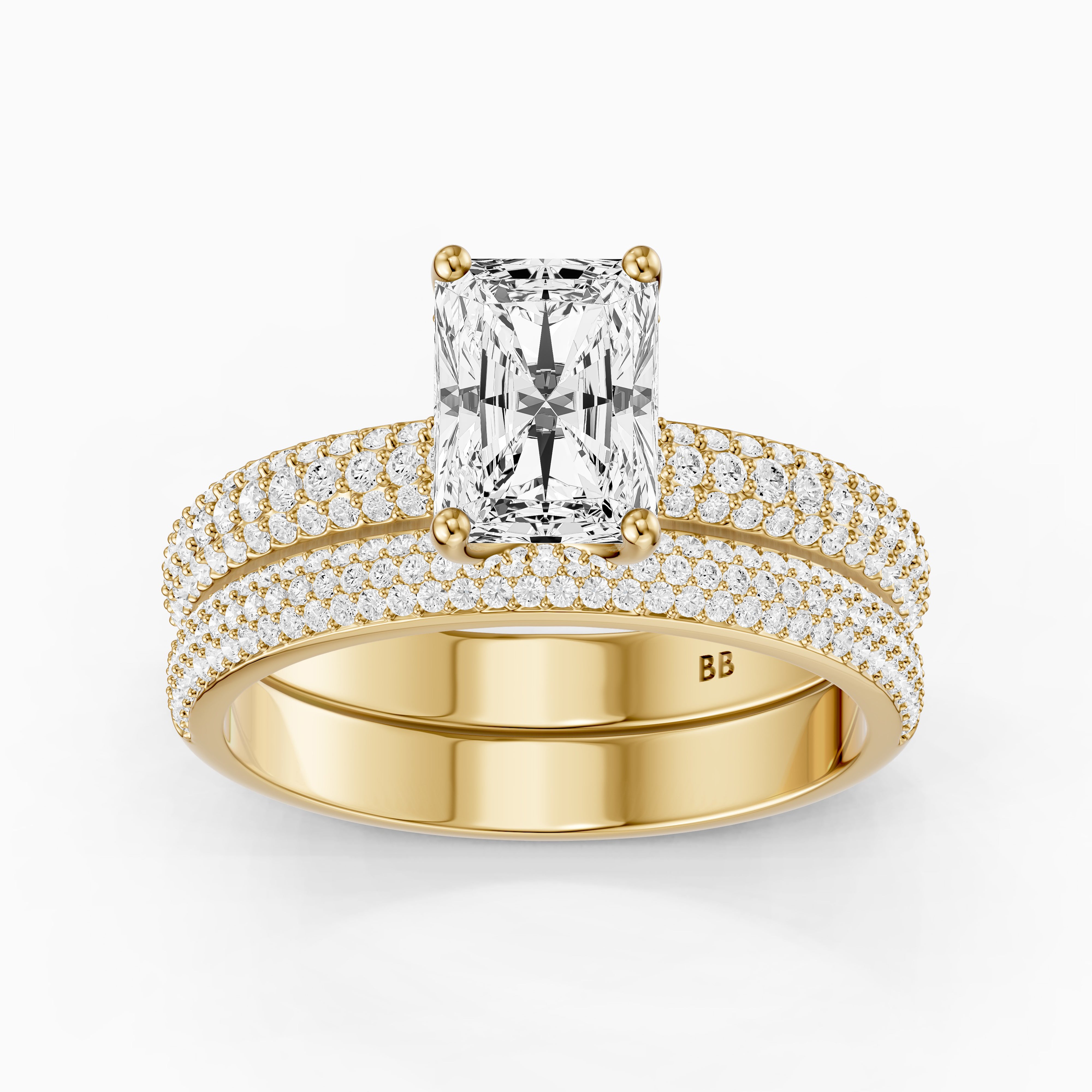 Luisa Radiant Cut Lab Grown Diamond Pave Scooped Hidden Halo Bridal Set