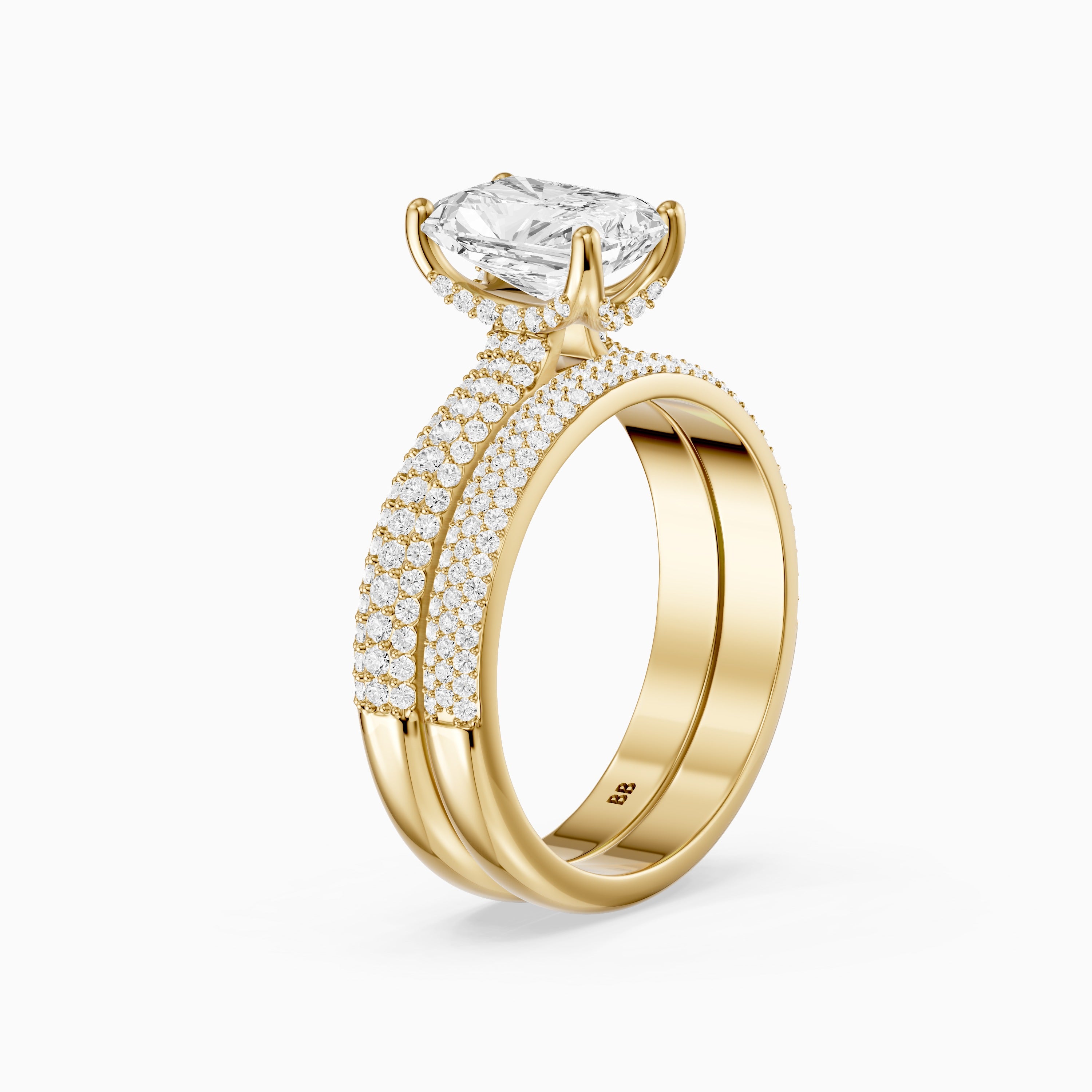 Luisa Radiant Cut Lab Grown Diamond Pave Scooped Hidden Halo Bridal Set