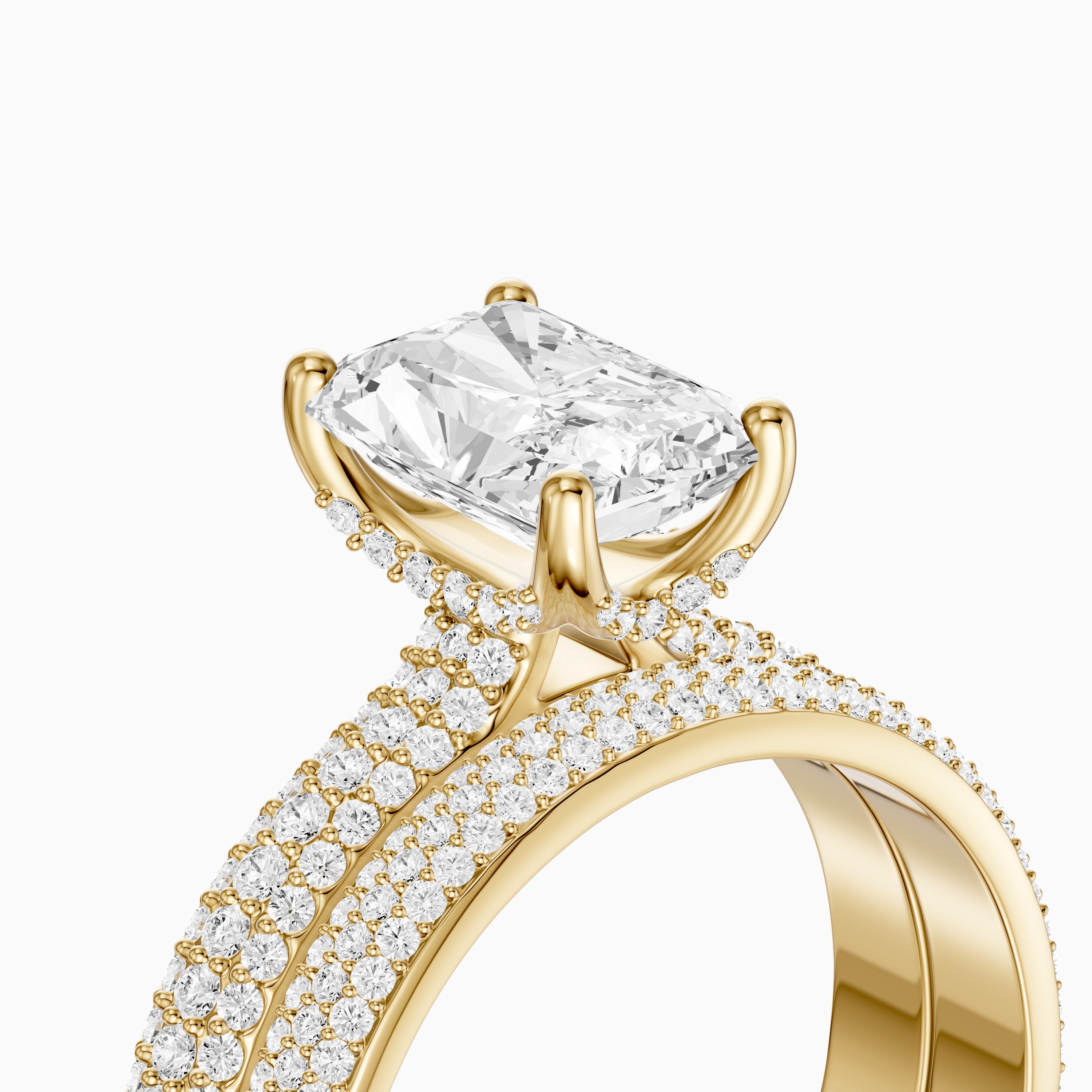 Luisa Radiant Cut Lab Grown Diamond Pave Scooped Hidden Halo Bridal Set