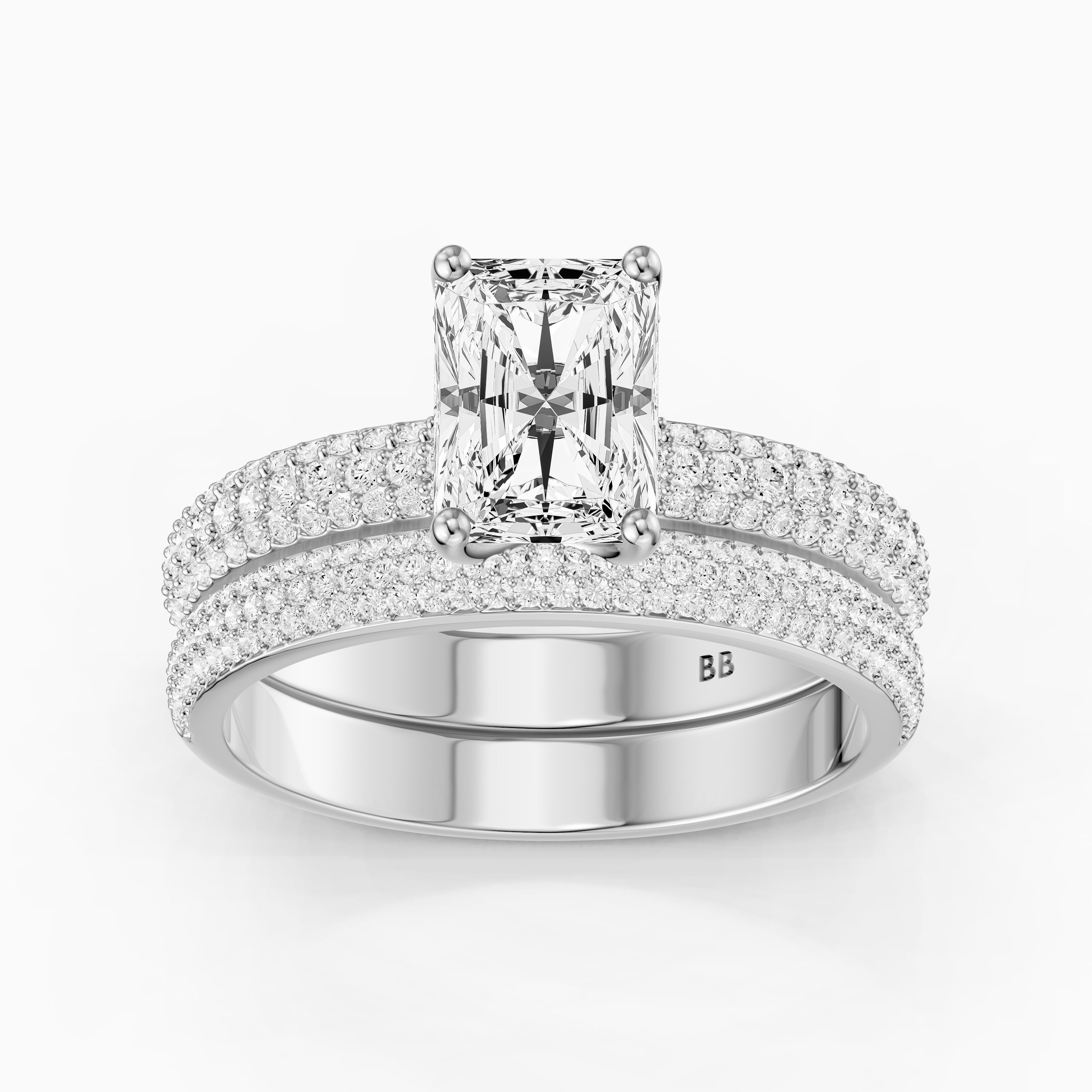 Luisa Radiant Cut Lab Grown Diamond Pave Scooped Hidden Halo Bridal Set