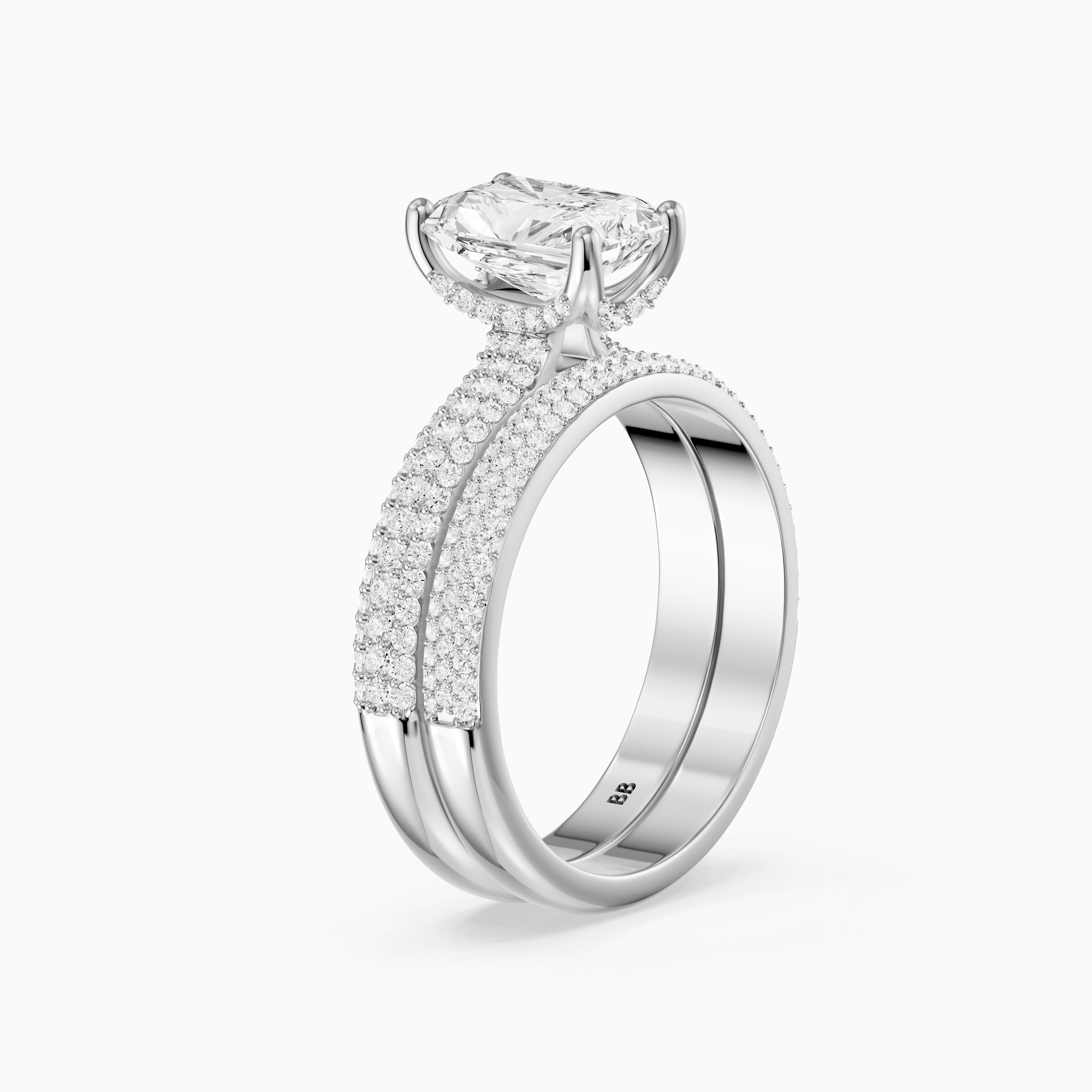 Luisa Radiant Cut Lab Grown Diamond Pave Scooped Hidden Halo Bridal Set