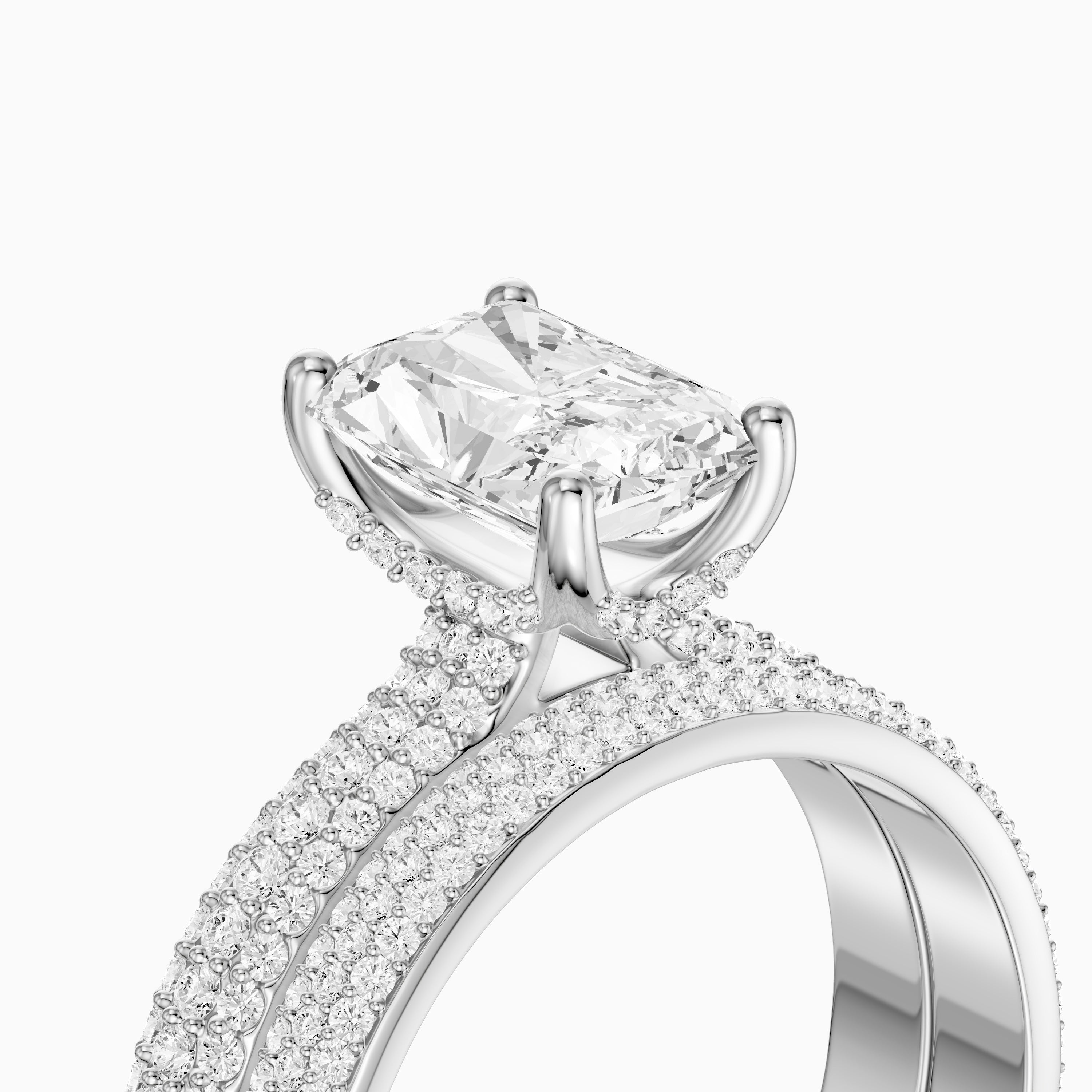 Luisa Radiant Cut Lab Grown Diamond Pave Scooped Hidden Halo Bridal Set