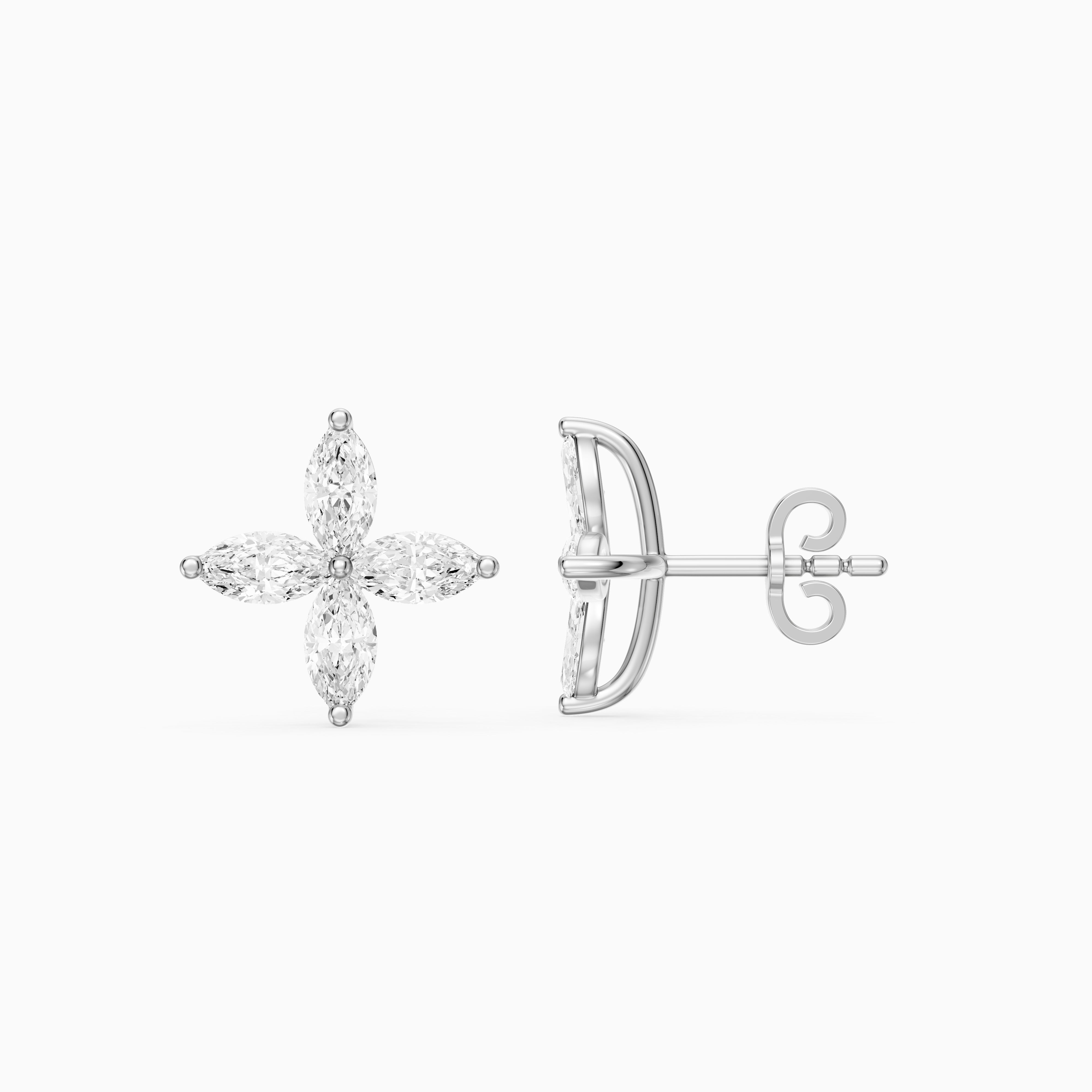Leire Marquise Cut Lab Grown Diamond Floral Stud Earrings