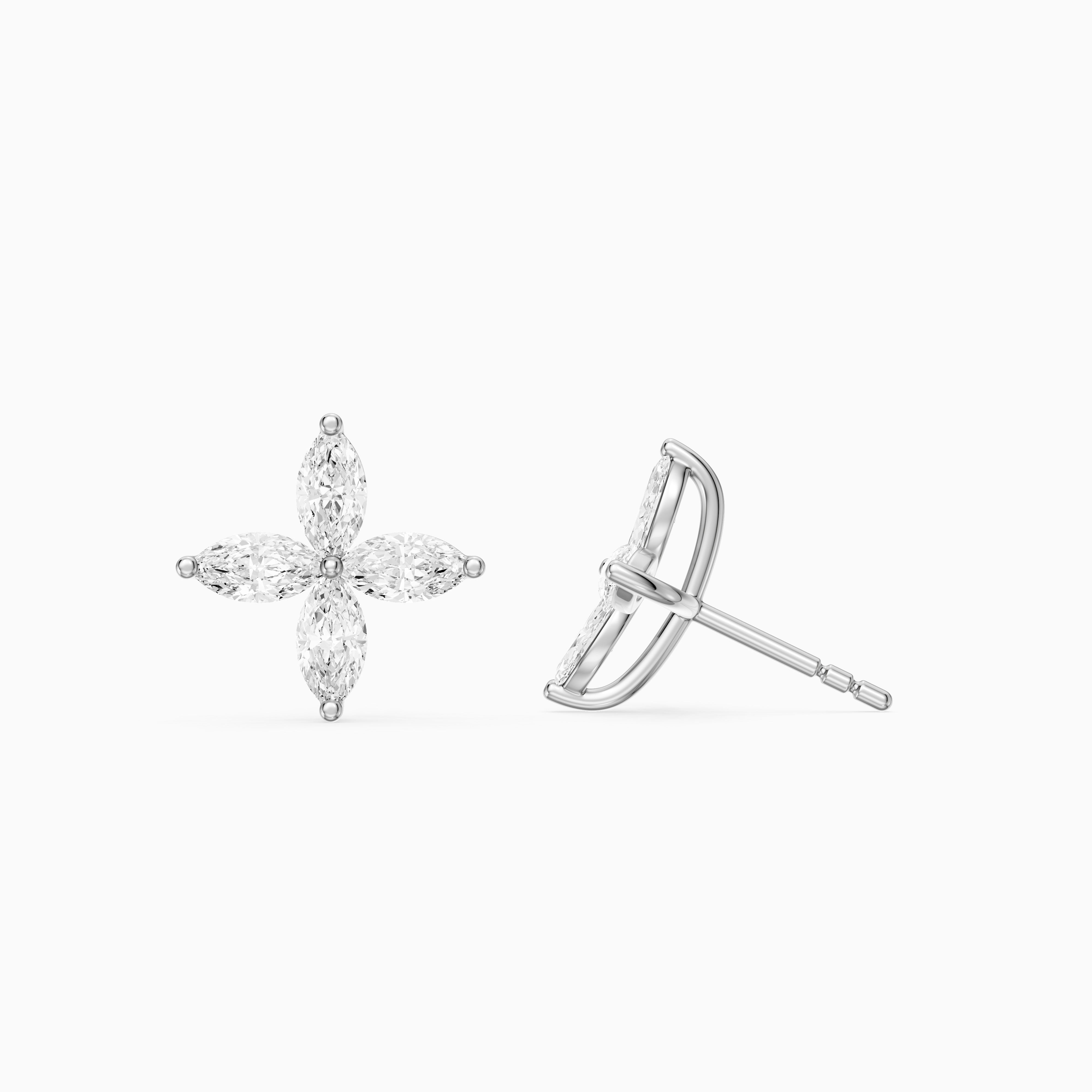 Leire Marquise Cut Lab Grown Diamond Floral Stud Earrings
