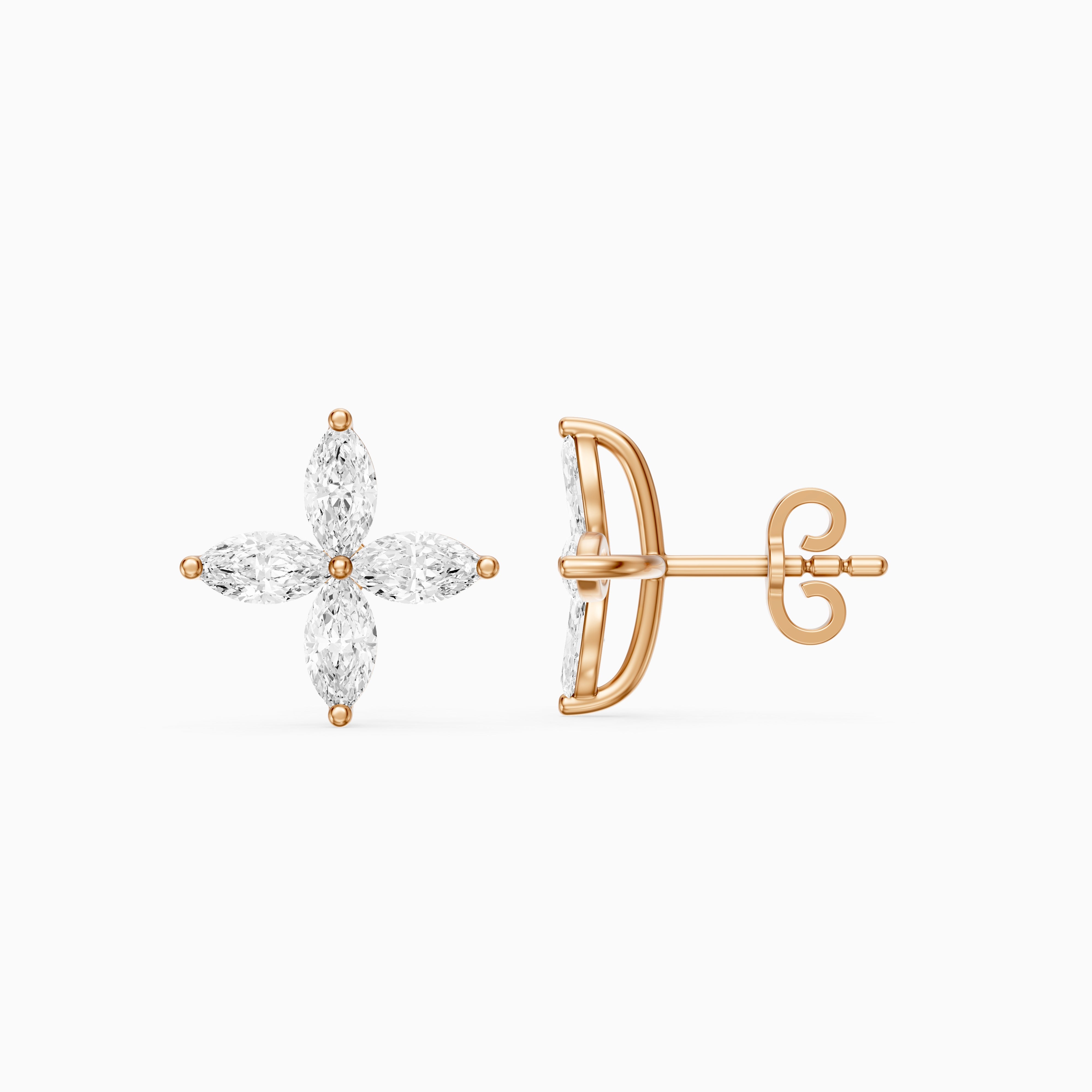 Leire Marquise Cut Lab Grown Diamond Floral Stud Earrings