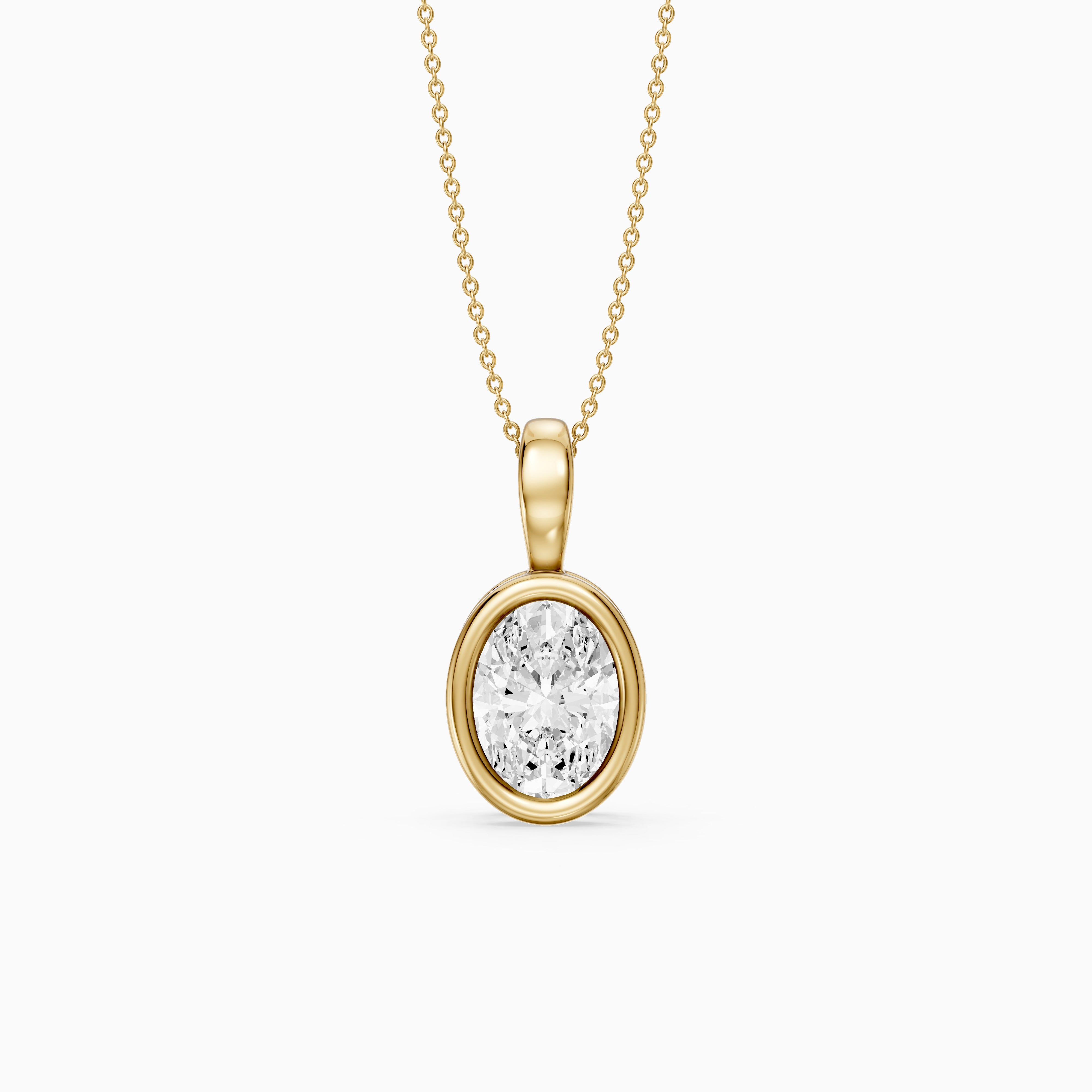 Bess Oval Shape Bezel Set Lab Grown Diamond Solitaire Pendant