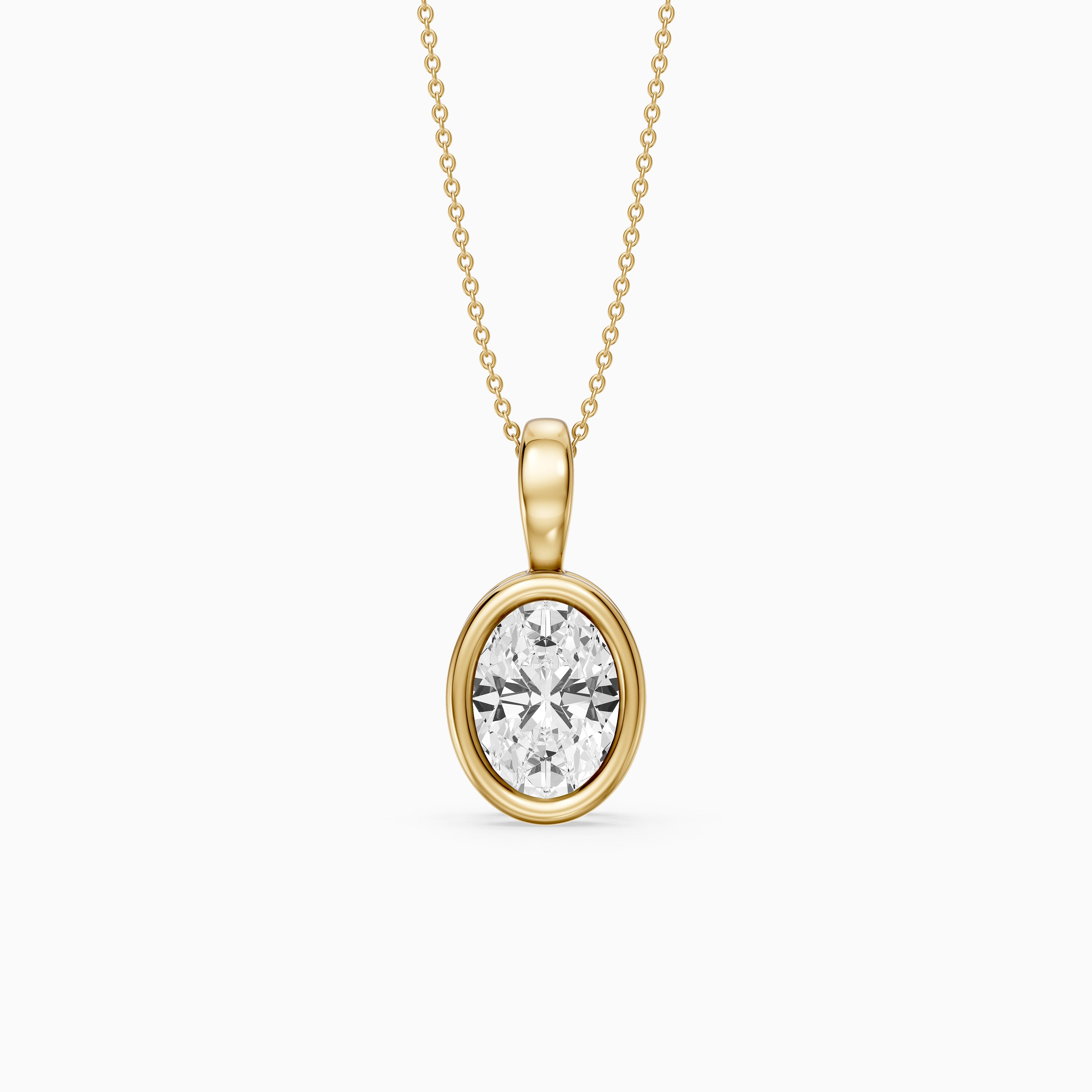Bess Oval Shape Bezel Set Lab Grown Diamond Solitaire Pendant