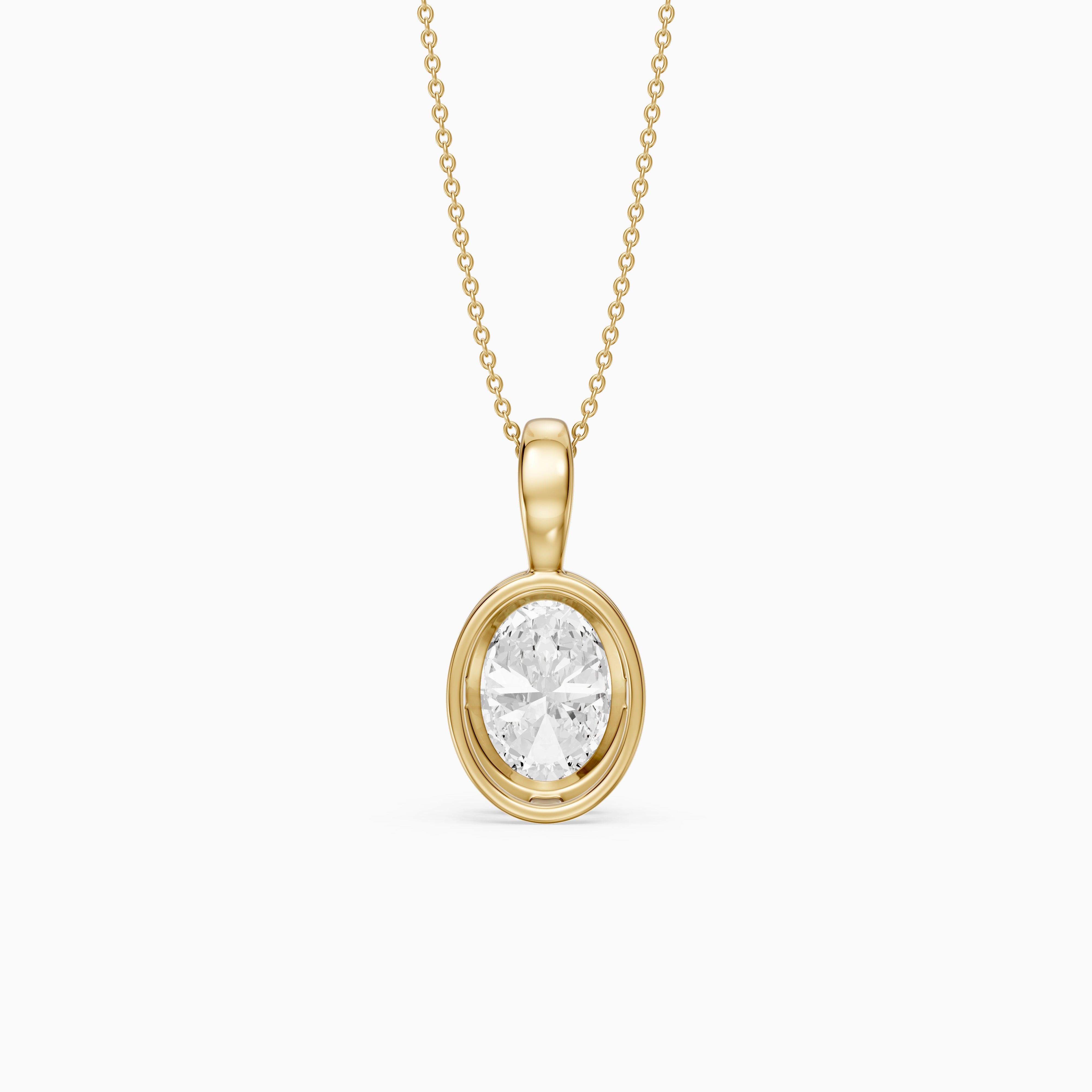 Bess Oval Shape Bezel Set Lab Grown Diamond Solitaire Pendant