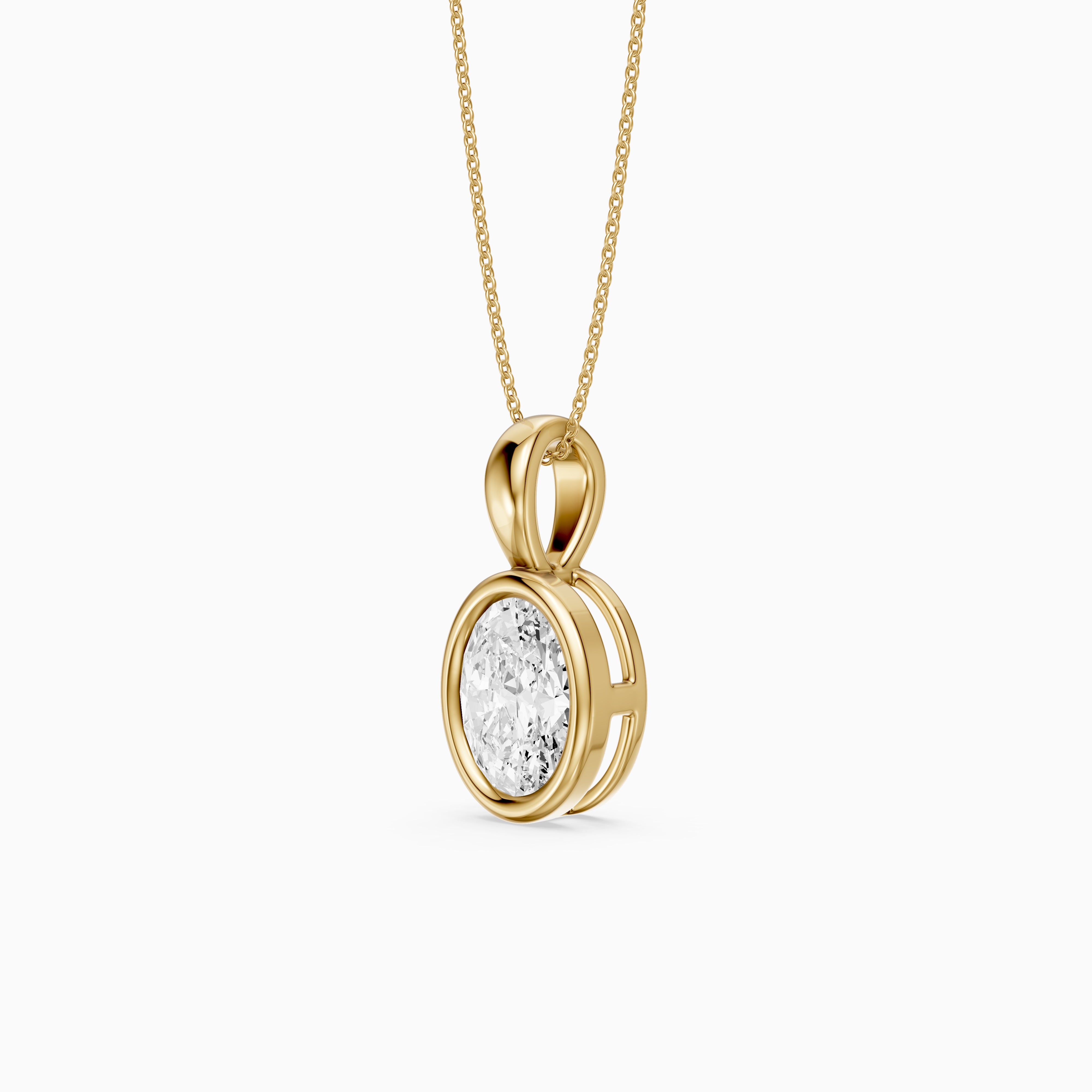 Bess Oval Shape Bezel Set Lab Grown Diamond Solitaire Pendant