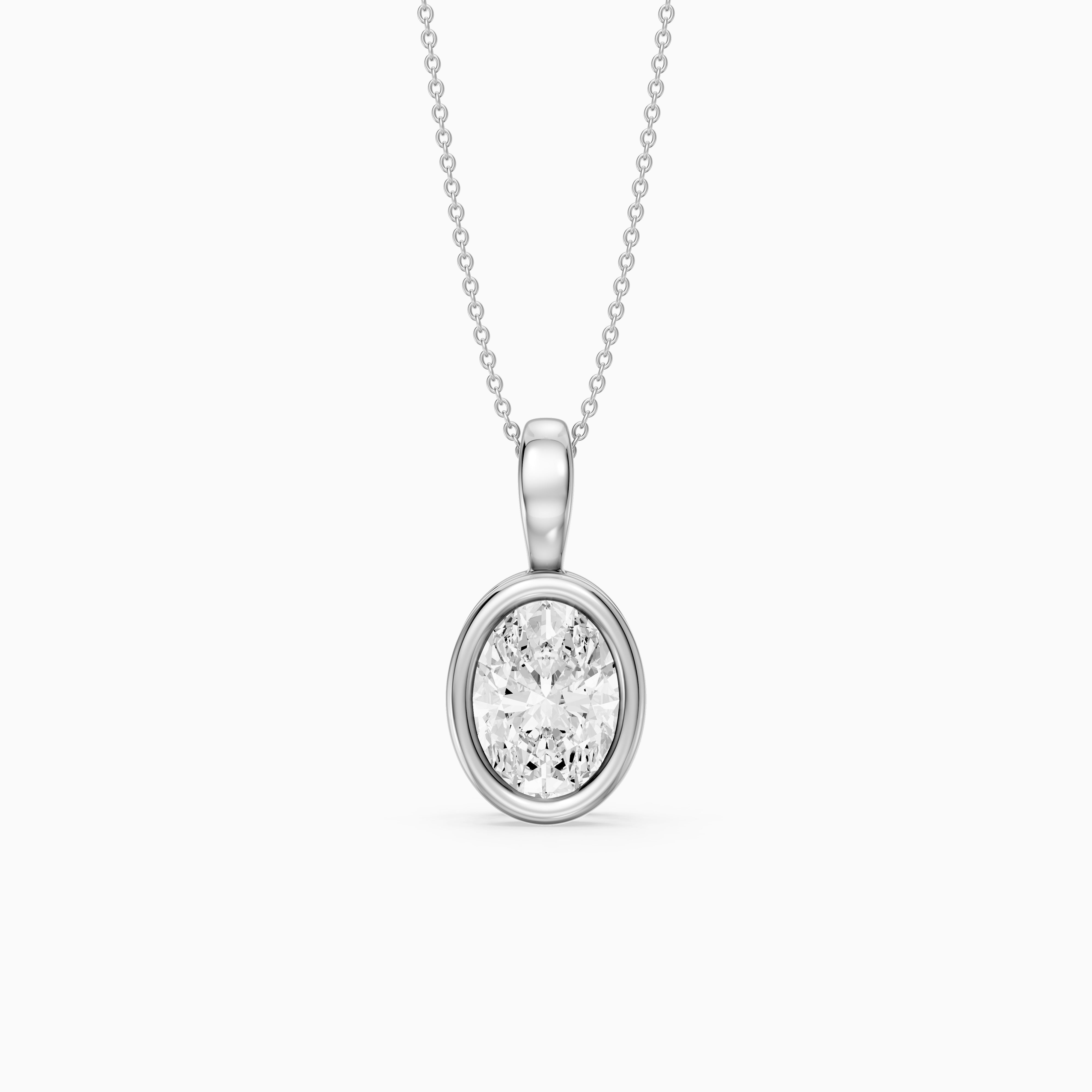 Bess Oval Shape Bezel Set Lab Grown Diamond Solitaire Pendant