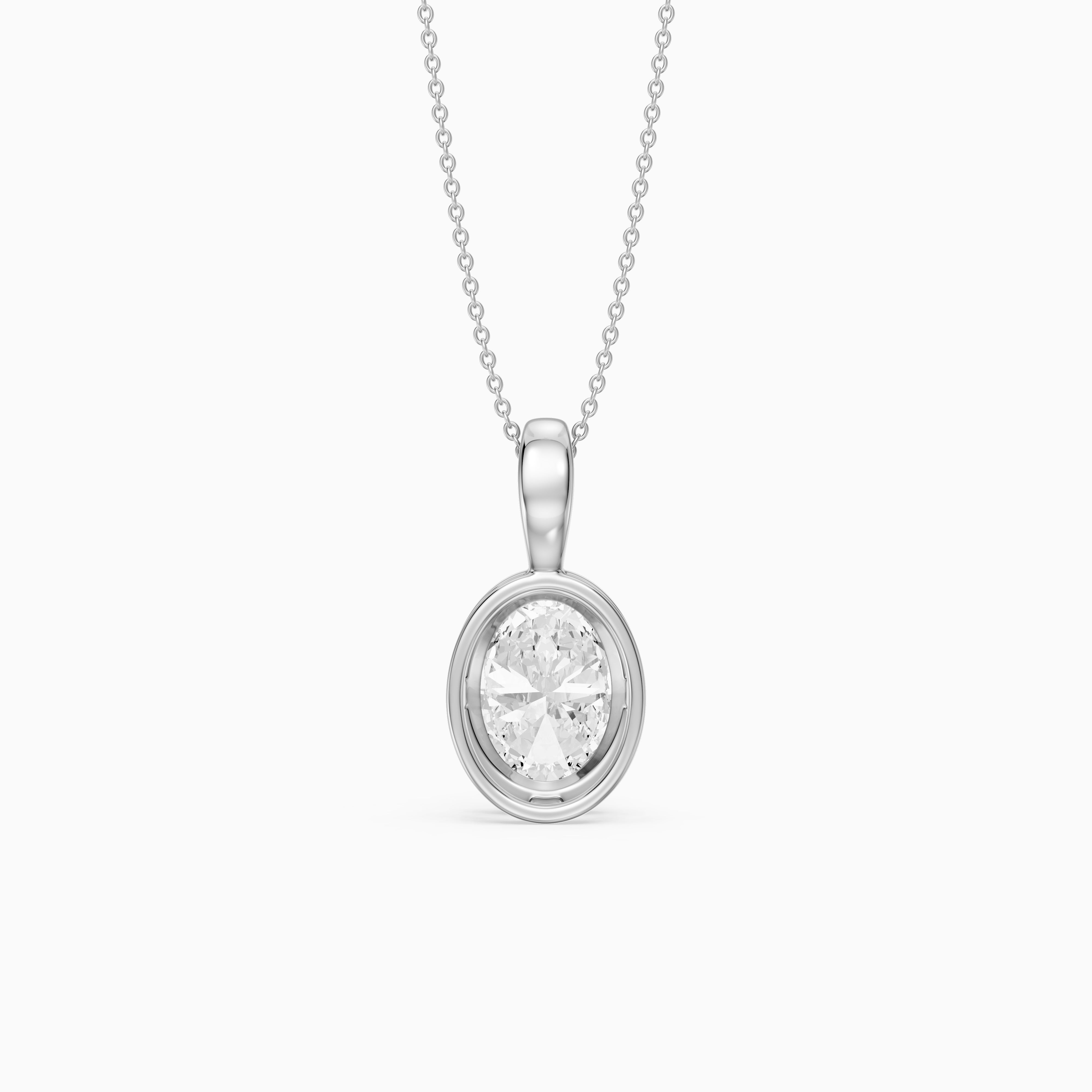 Bess Oval Shape Bezel Set Lab Grown Diamond Solitaire Pendant