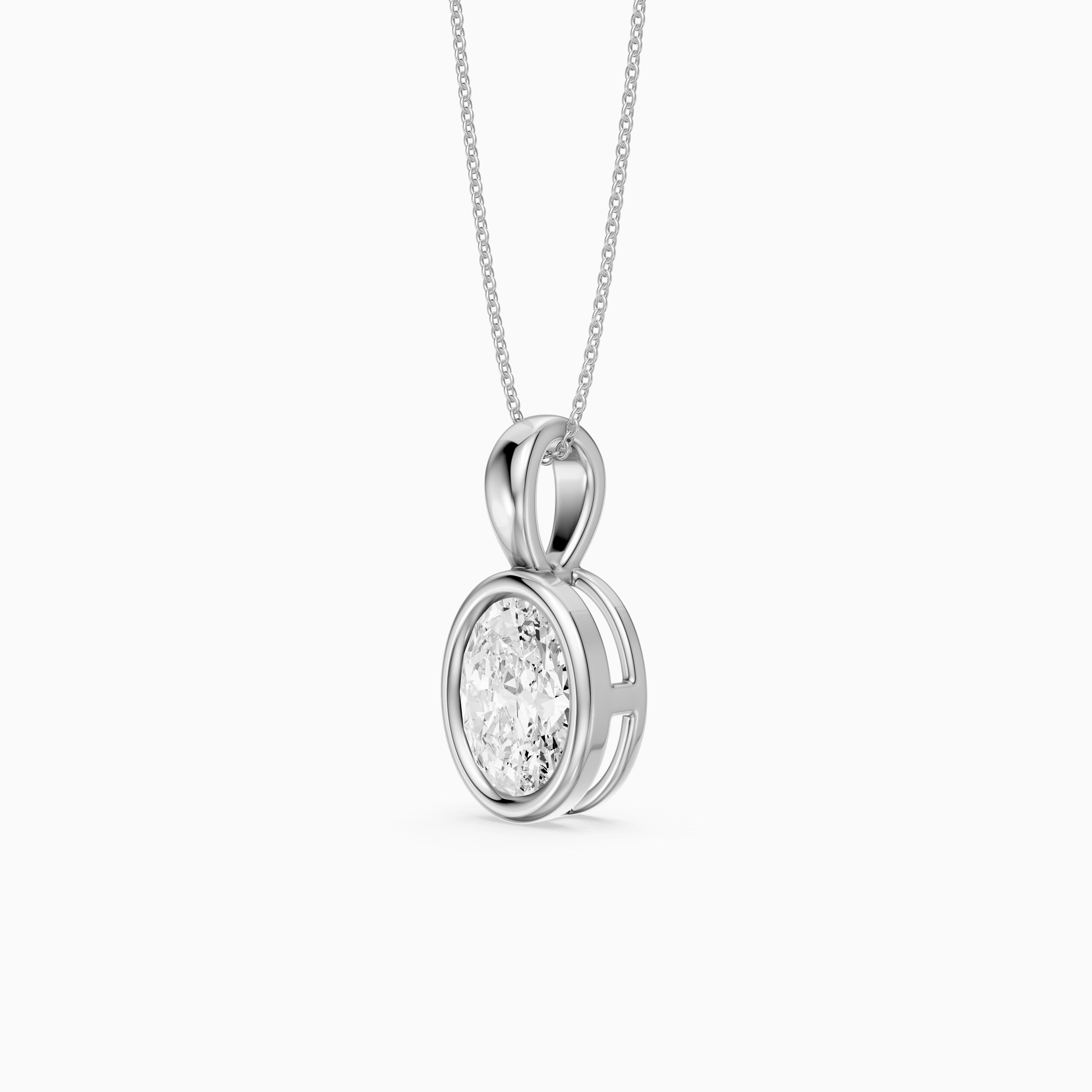 Bess Oval Shape Bezel Set Lab Grown Diamond Solitaire Pendant