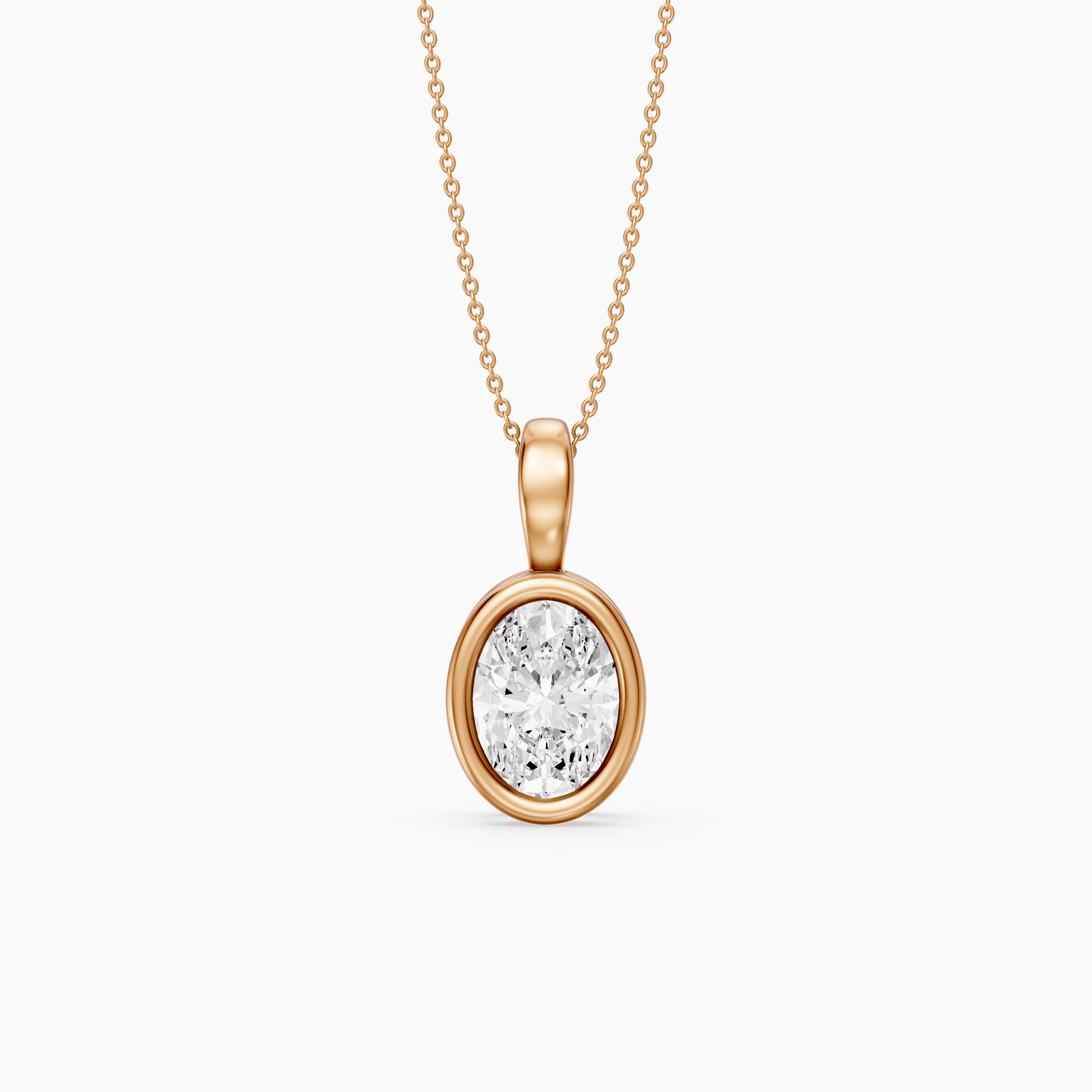 Bess Oval Shape Bezel Set Lab Grown Diamond Solitaire Pendant