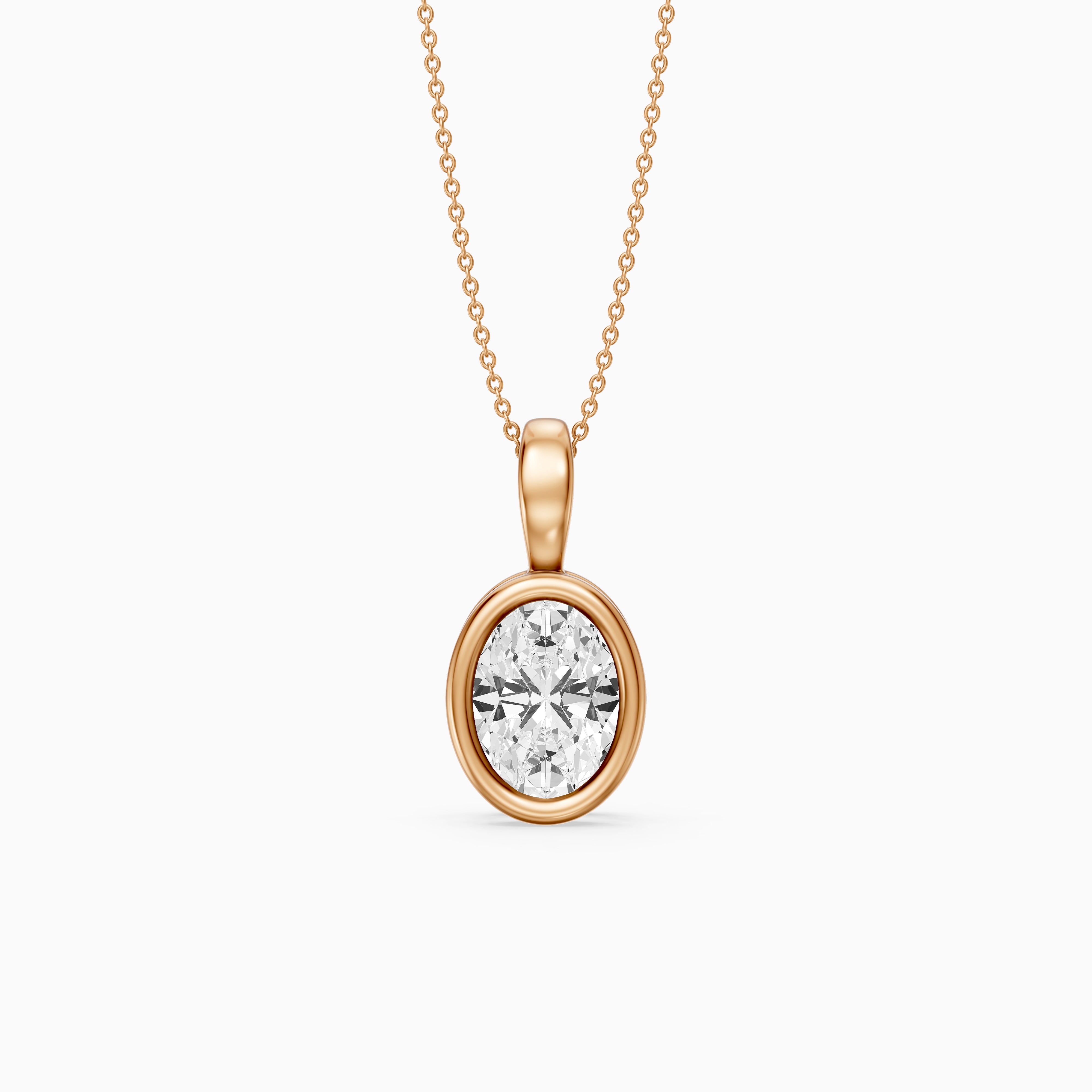 Bess Oval Shape Bezel Set Lab Grown Diamond Solitaire Pendant
