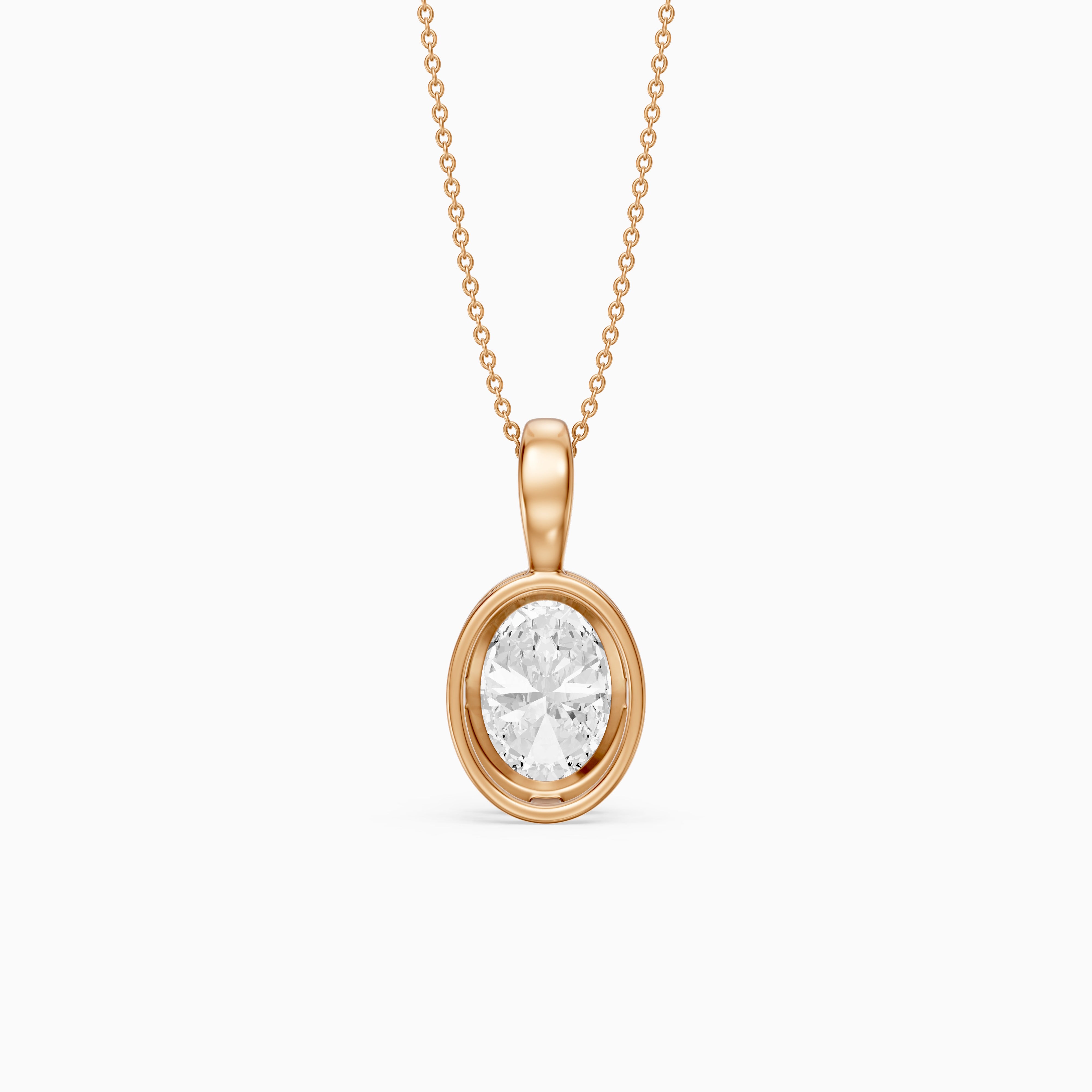 Bess Oval Shape Bezel Set Lab Grown Diamond Solitaire Pendant