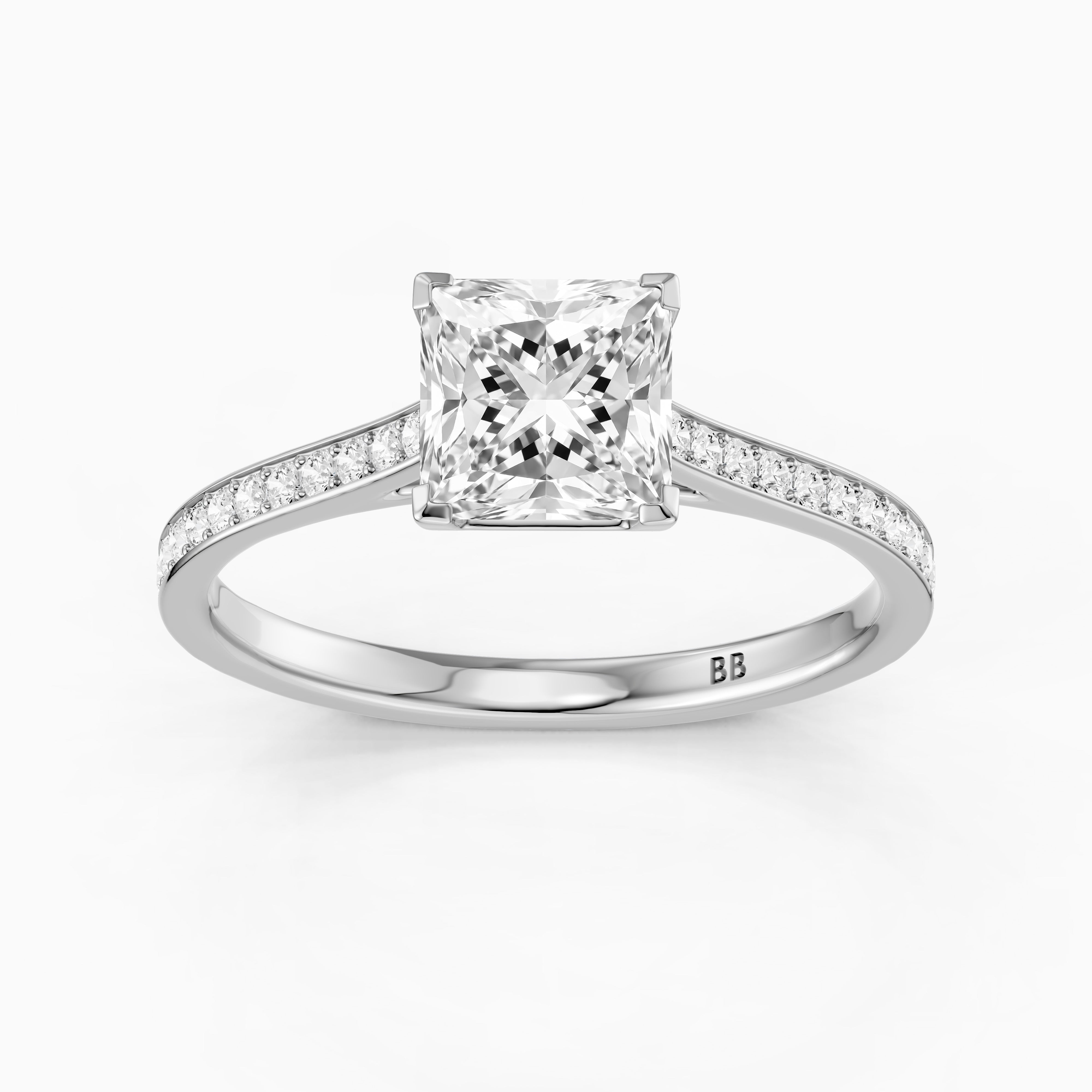 Jaylyn Princess Cut Side Stone Cathedral Lab Grown Diamond Ring