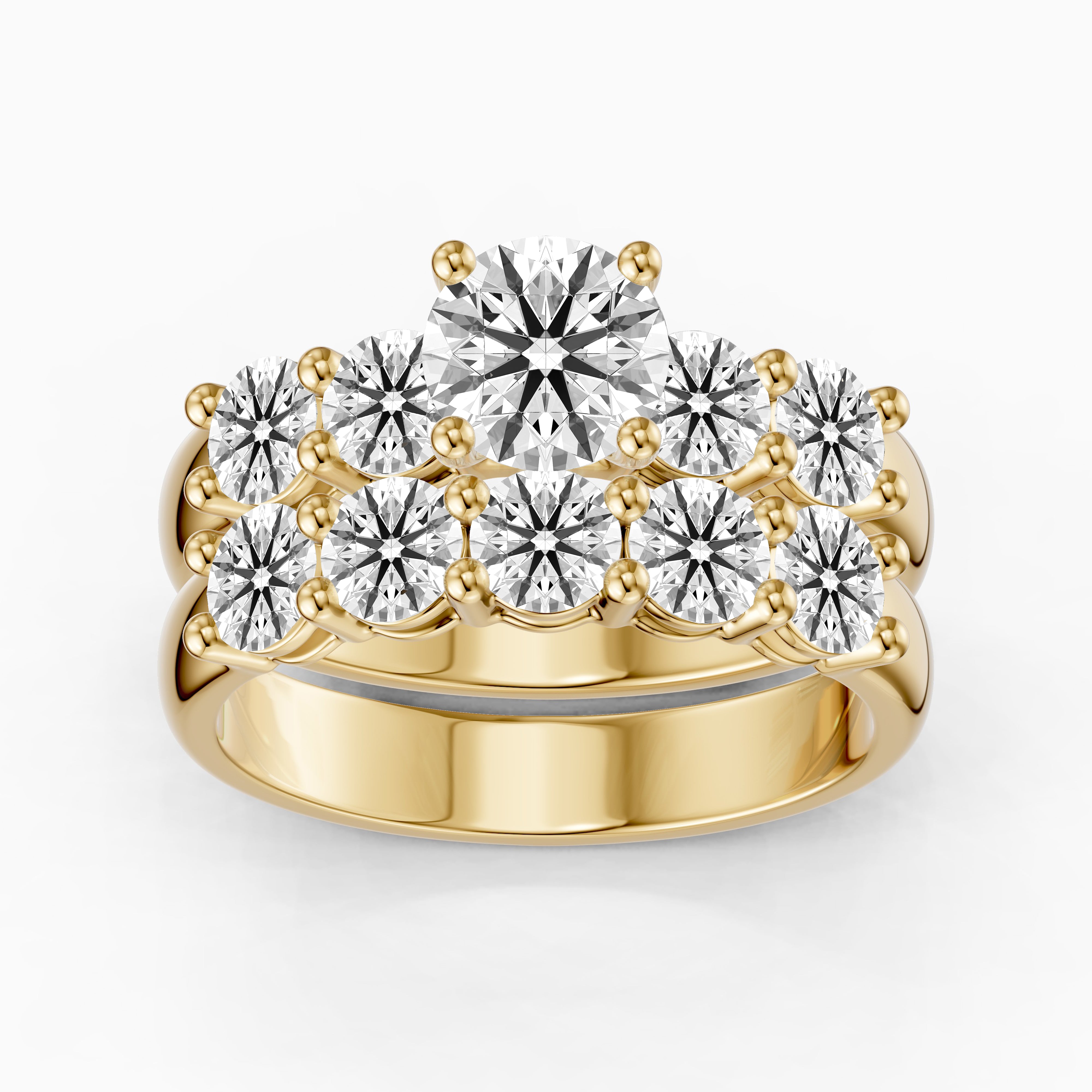 Ester Five Stone Round Lab Grown Diamond Cluster Bridal Set